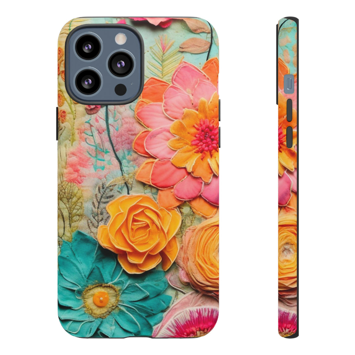 Boho Retro Floral Faux Pressed Flowers Smart Phone Tough Phone Cases