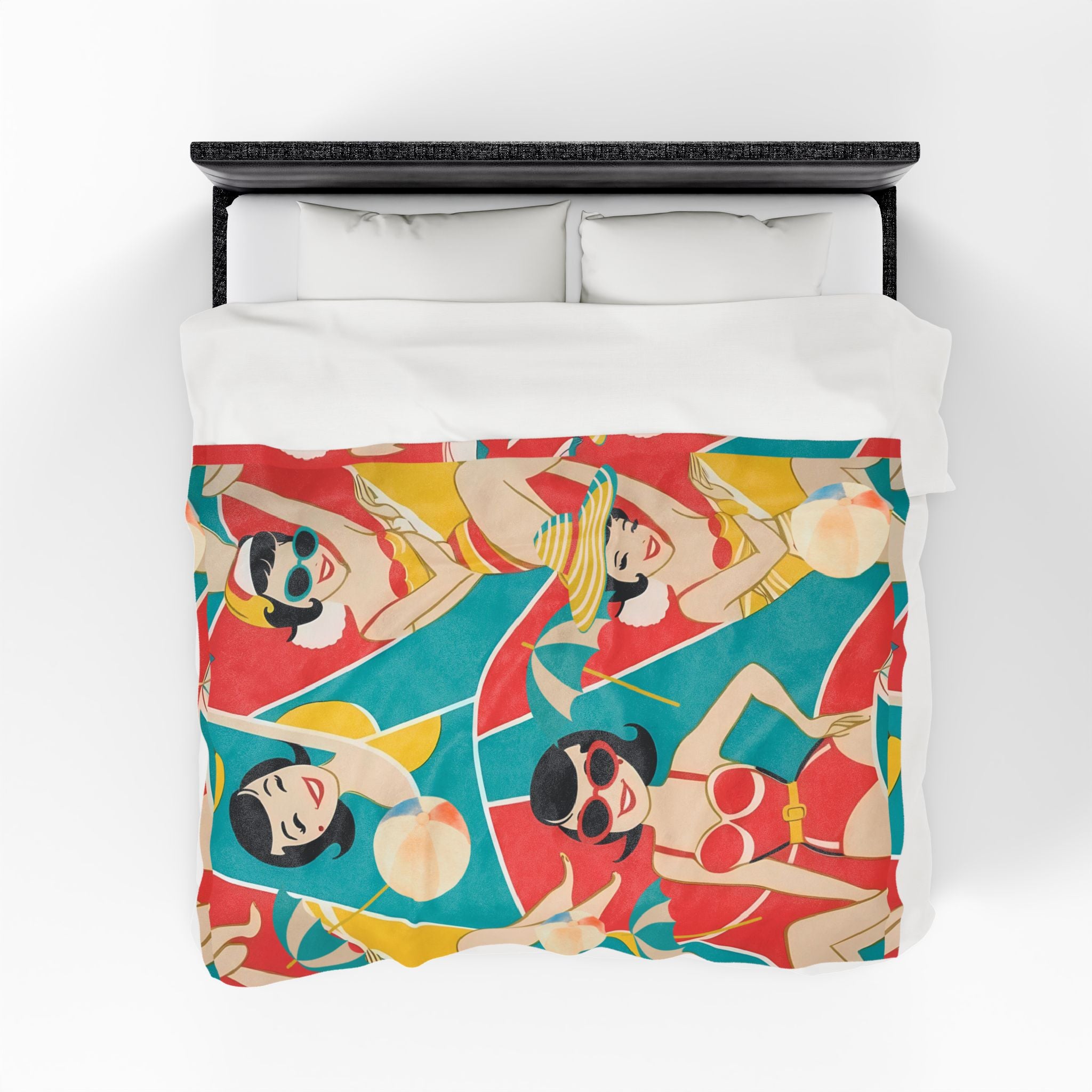 Summer Mod Retro Beach Babe Vintage Girls Thin Lightweight Velveteen Plush Blanket - Mid Century Modern Gal