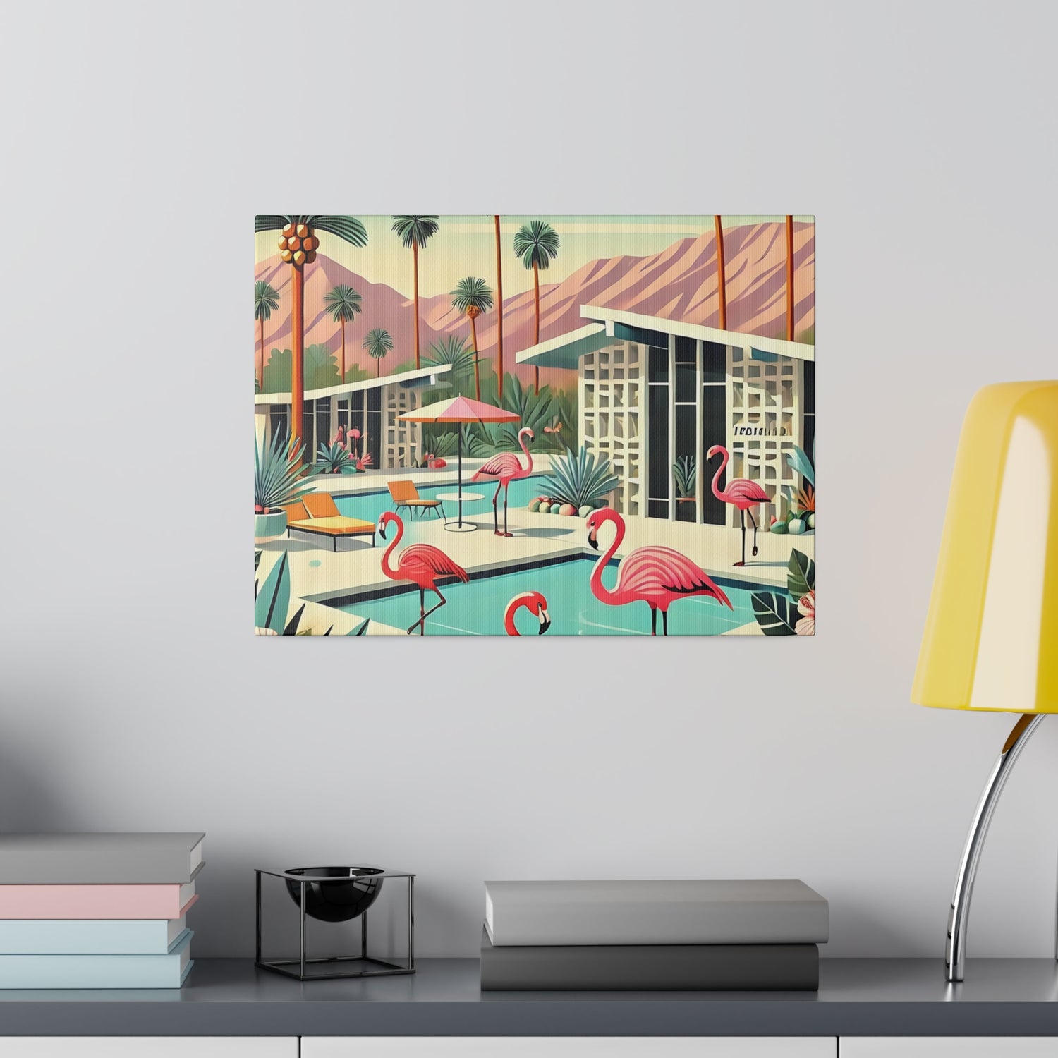50s Mid Century Modern Wall Art, Palm Springs Flamingo Breeze Block MCM Art - Mid Century Modern Gal
