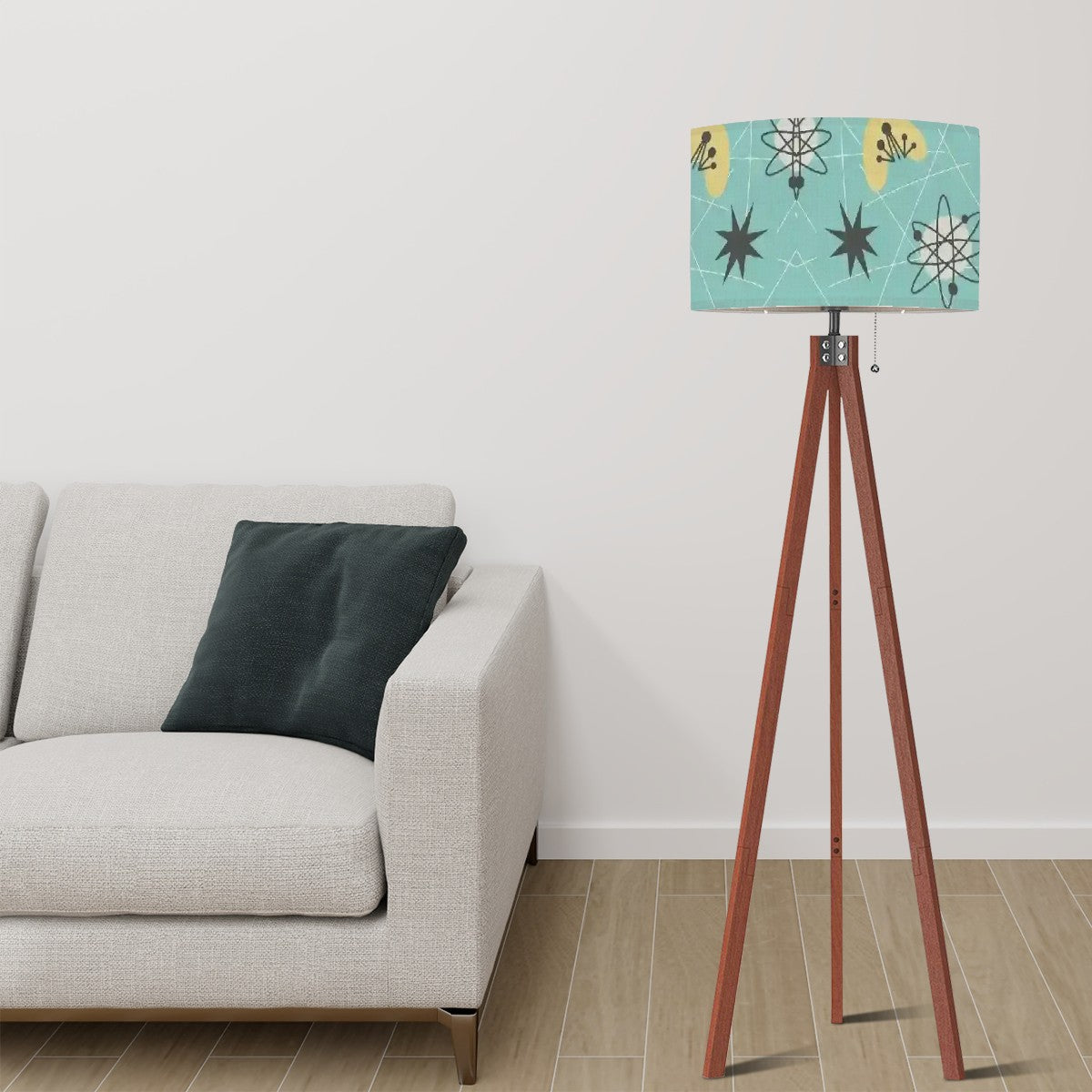 Mid Century Modern Atomic Space Age, Aqua Yellow Starburst Tripod Floor Lamp - Mid Century Modern Gal