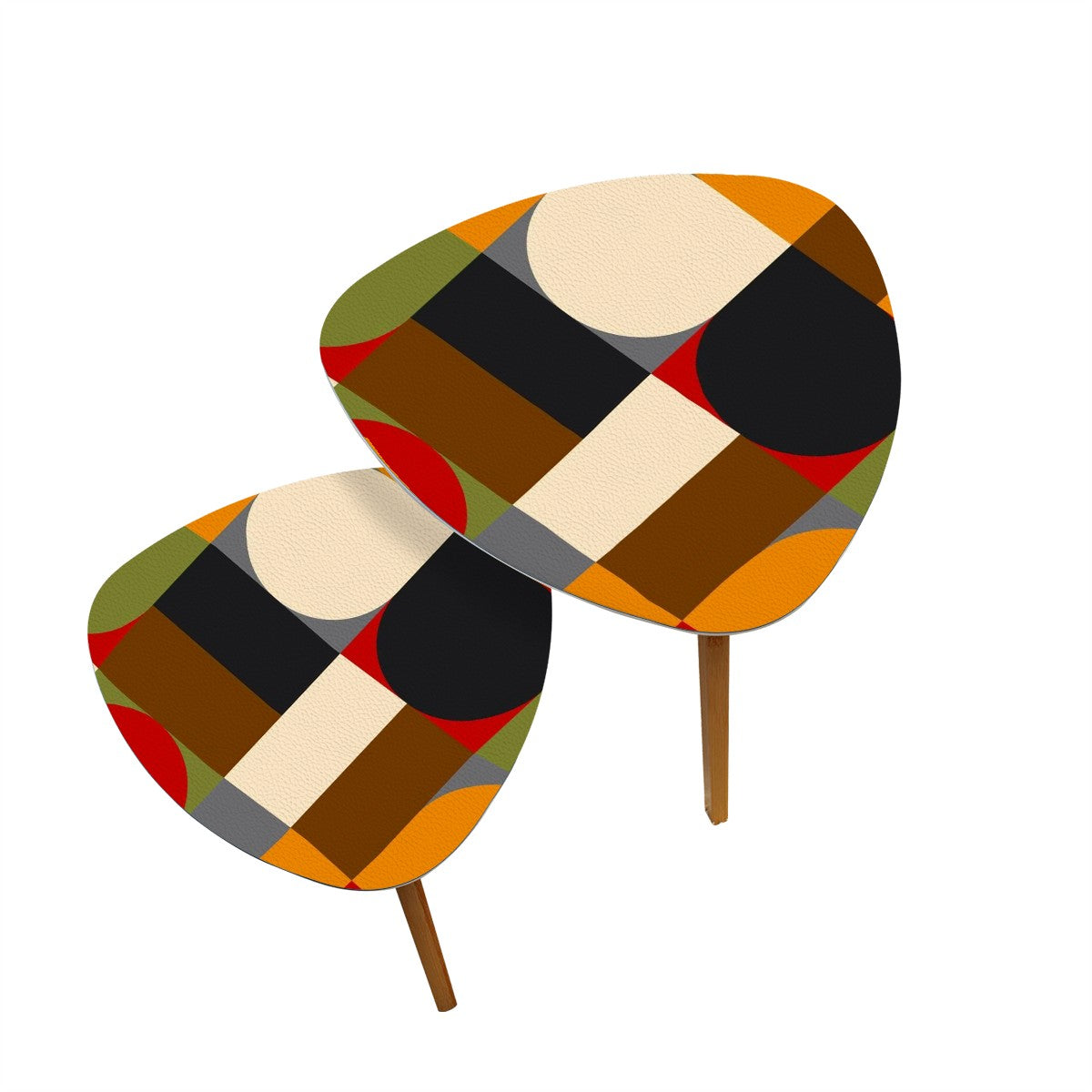 Mid Century Modern Nesting Tables In Geometric Mod Design, Black, Orange, Cream Green Mod Coffee Table - Mid Century Modern Gal