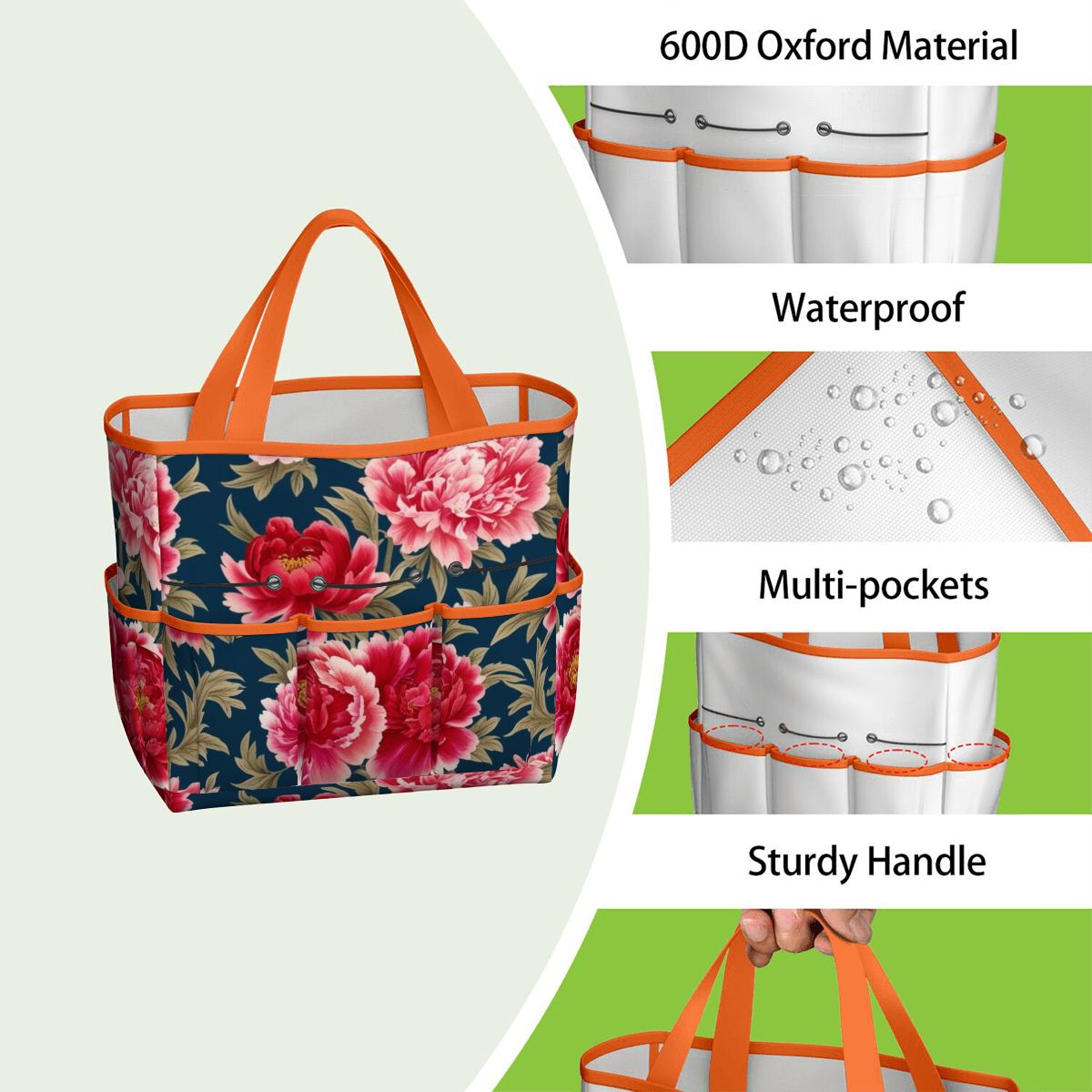 Modern Chinoiserie Royal Blue, Pink Red Floral Garden Tool Bag