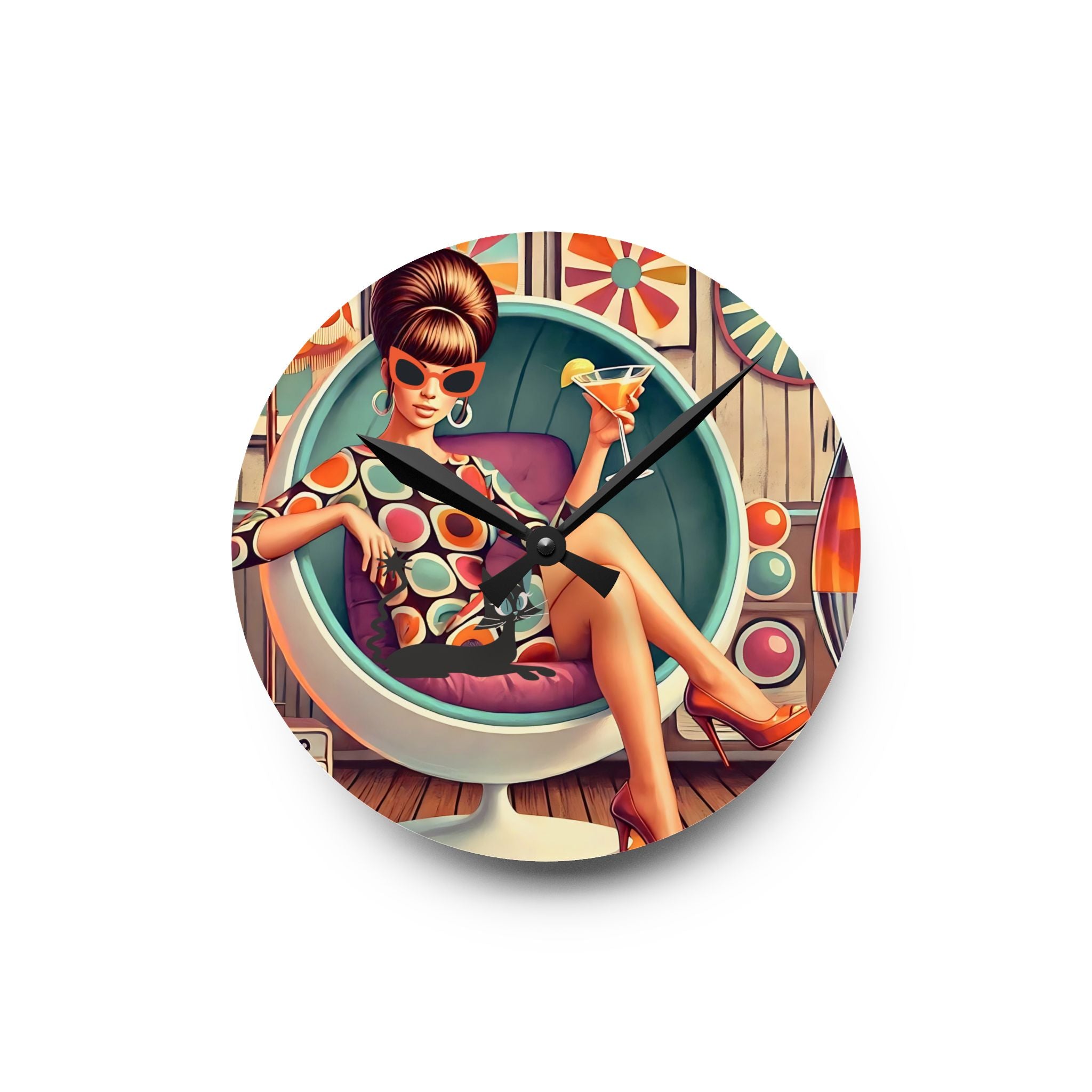 Mid Mod Gal Retro 60s Atomic Cat Mid Century Modern Wall Clock - Mid Century Modern Gal