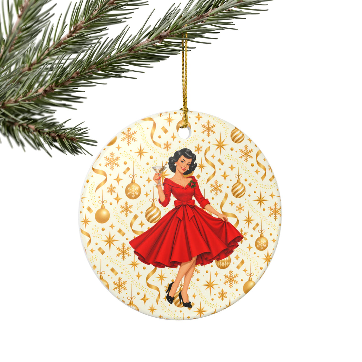 Mid Century Modern Christmas Martini Gal Ceramic Christmas Tree Ornament