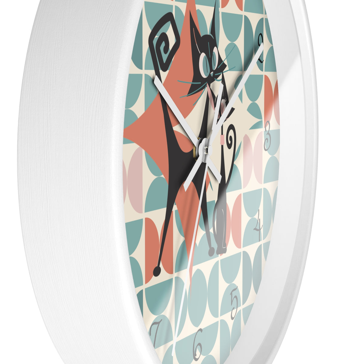 Kitchen Clock, Atomic Cat Retro Mid Century Modern Style With Scandinavian Designed Geometric Shapes, 50s Wall Clock For Cat Lovers - Mid Century Modern Gal