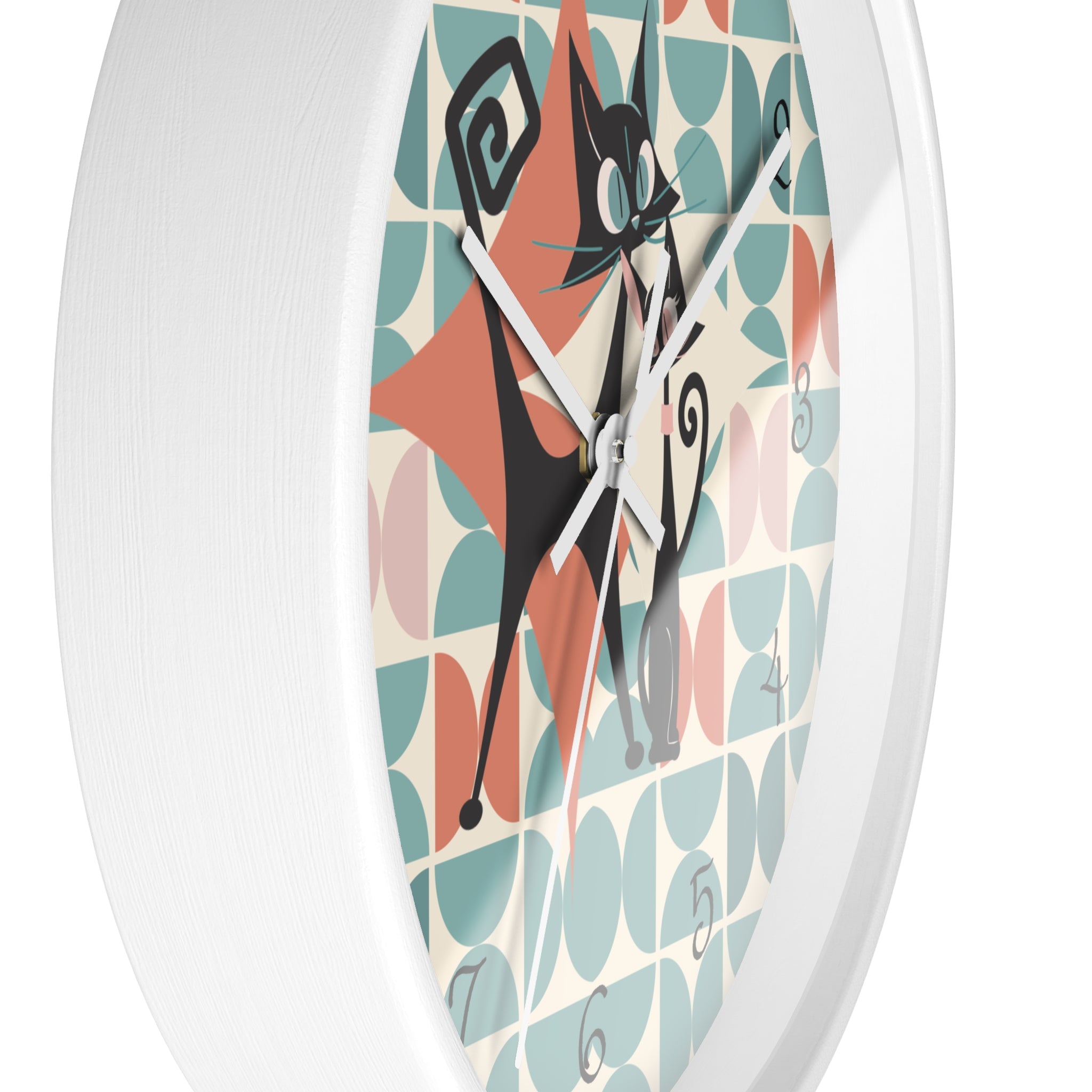 Kitchen Clock, Atomic Cat Retro Mid Century Modern Style With Scandinavian Designed Geometric Shapes, 50s Wall Clock For Cat Lovers - Mid Century Modern Gal