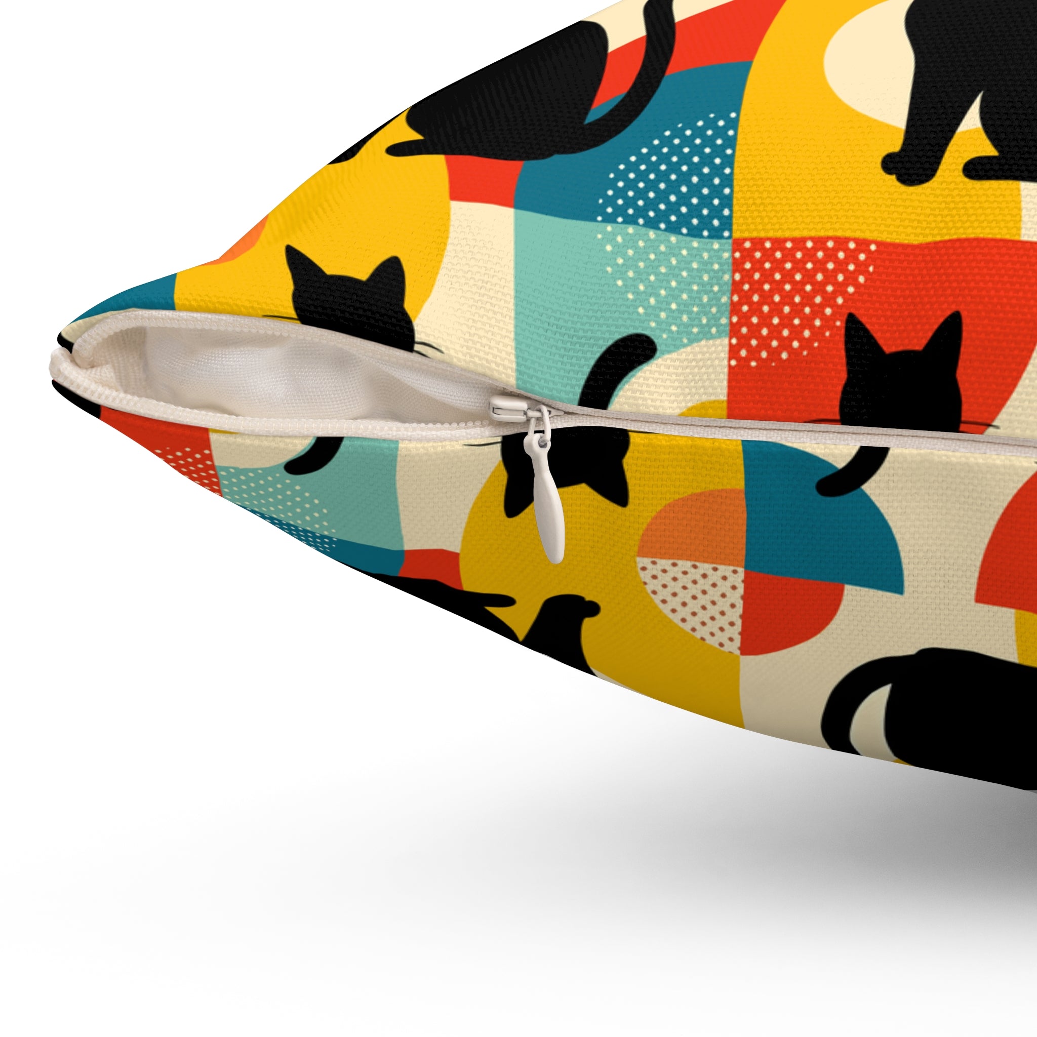 Pop Art Black Atomic Cats, Red Blue Yellow, Pillow Cover and Insert - Mid Century Modern Gal