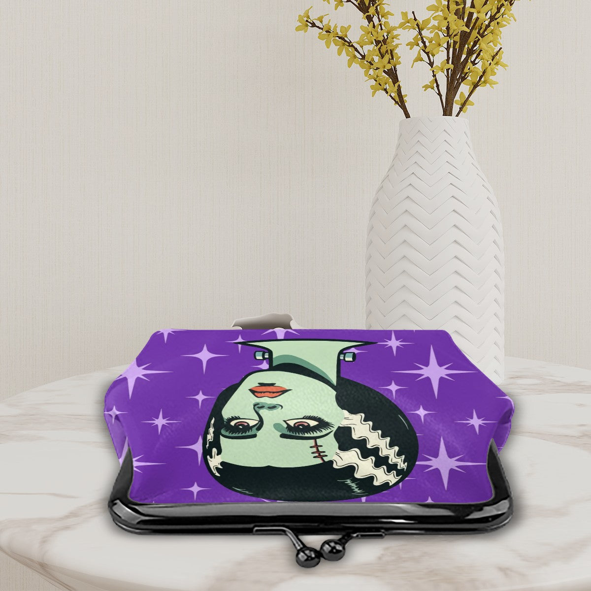 Bride of Frankenstein Retro Mid Mod Horror Buff Purple Halloween Coin Purse - Mid Century Modern Gal