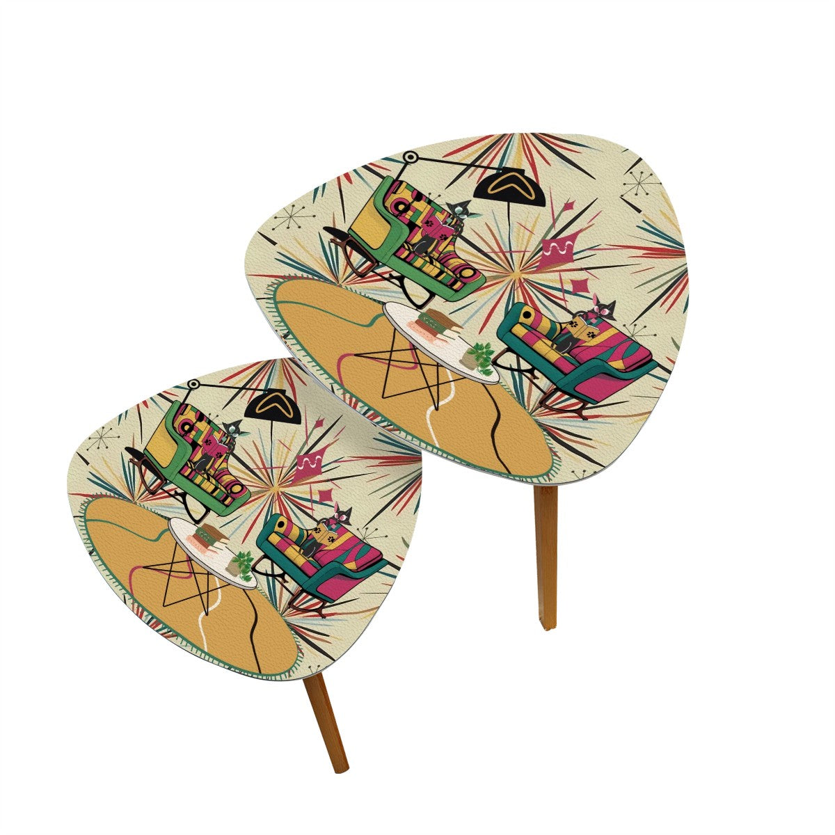 Mid Century Modern Atomic Cat, Book Lover, Book Gal, Retro Mod Nesting Tables - Mid Century Modern Gal