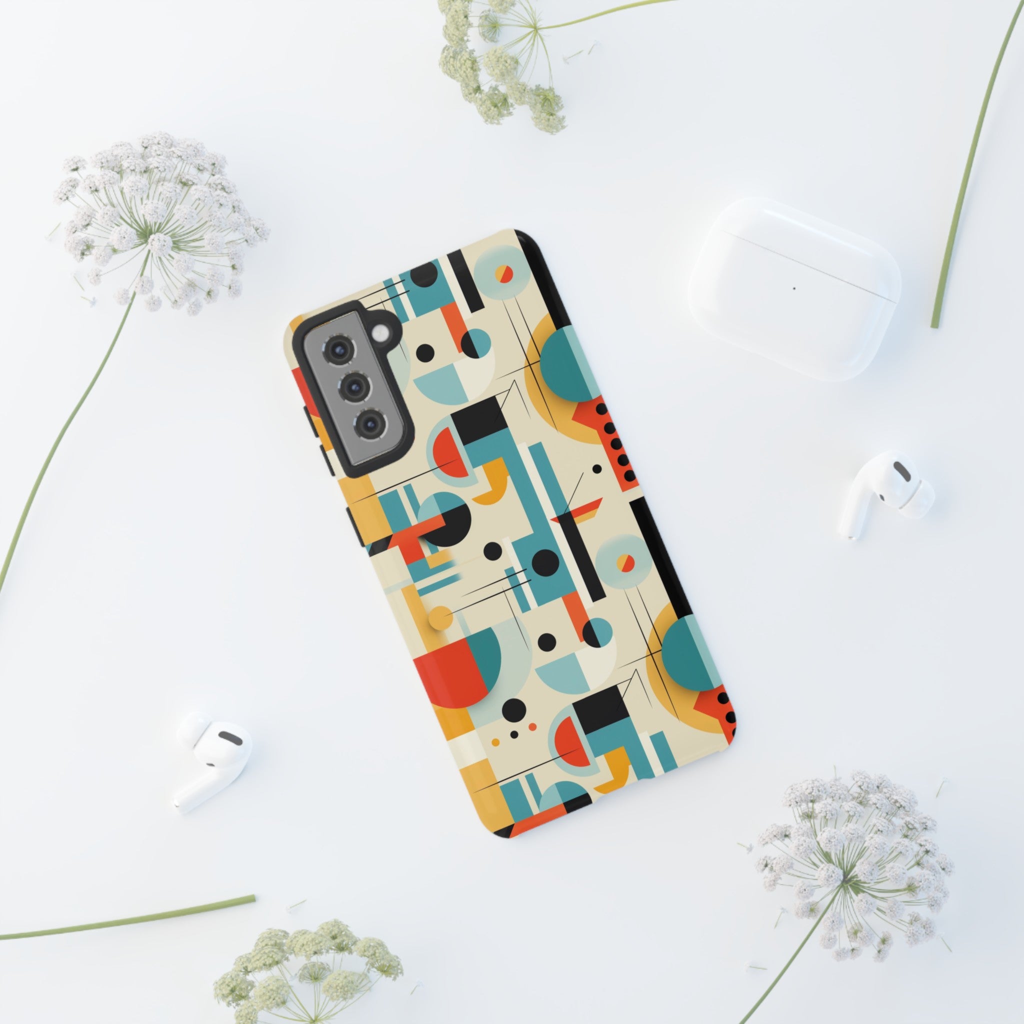 Bauhaus Designed Mid Mod Geometric Groovy Smart Phone, iPhone, Samsung Compatible Tough Cases - Mid Century Modern Gal