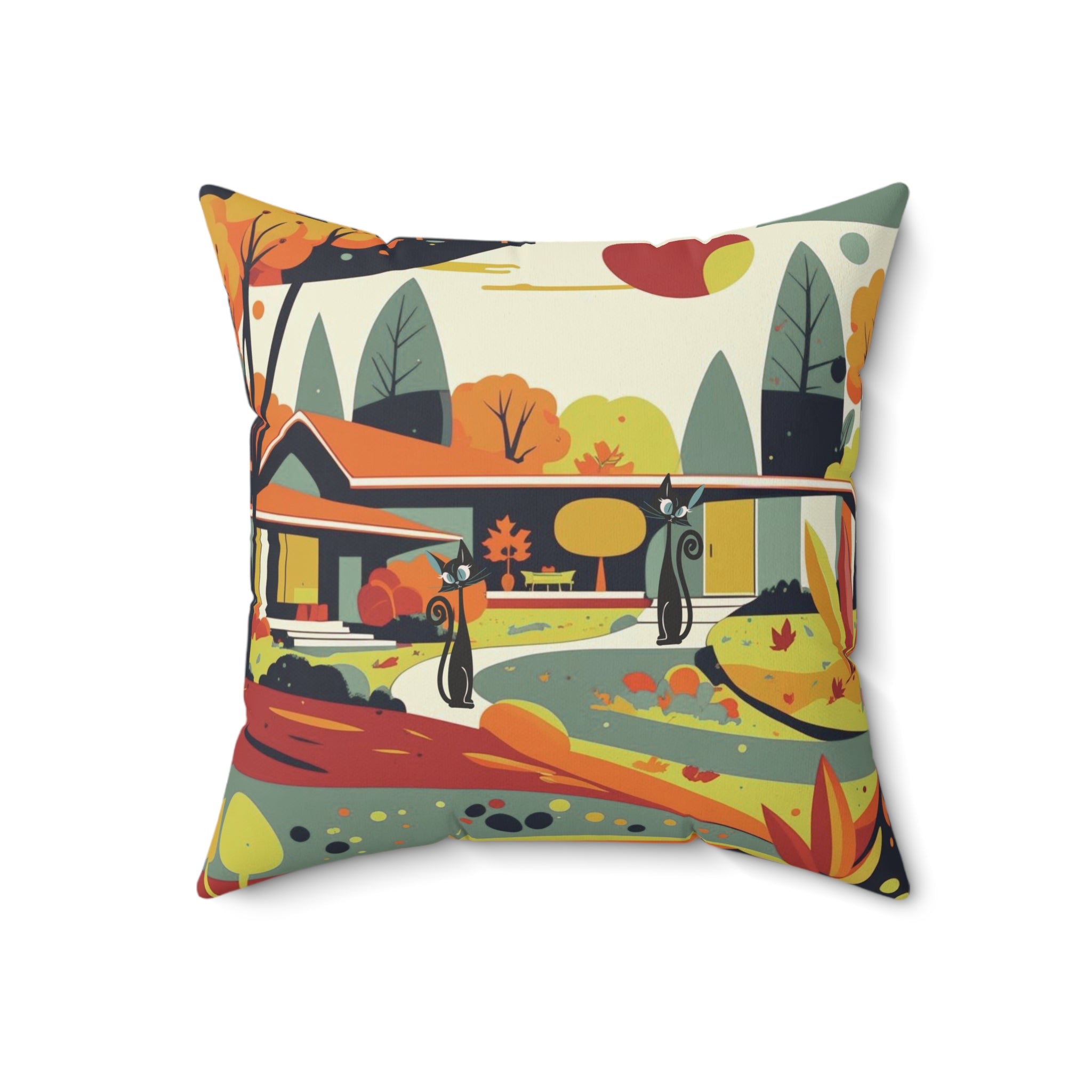 Atomic Cat Mod Home Kitschy Harvest Fall Seasonal Pillow And Insert - Mid Century Modern Gal