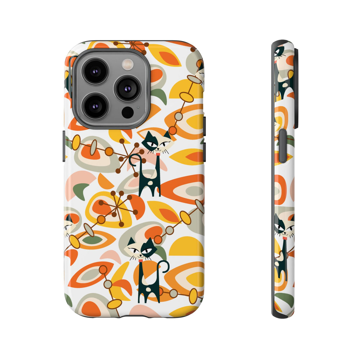 Atomic Cat Mid Mod Orange, Yellow, Groovy Cat Smart Phone Tough Cases - Mid Century Modern Gal
