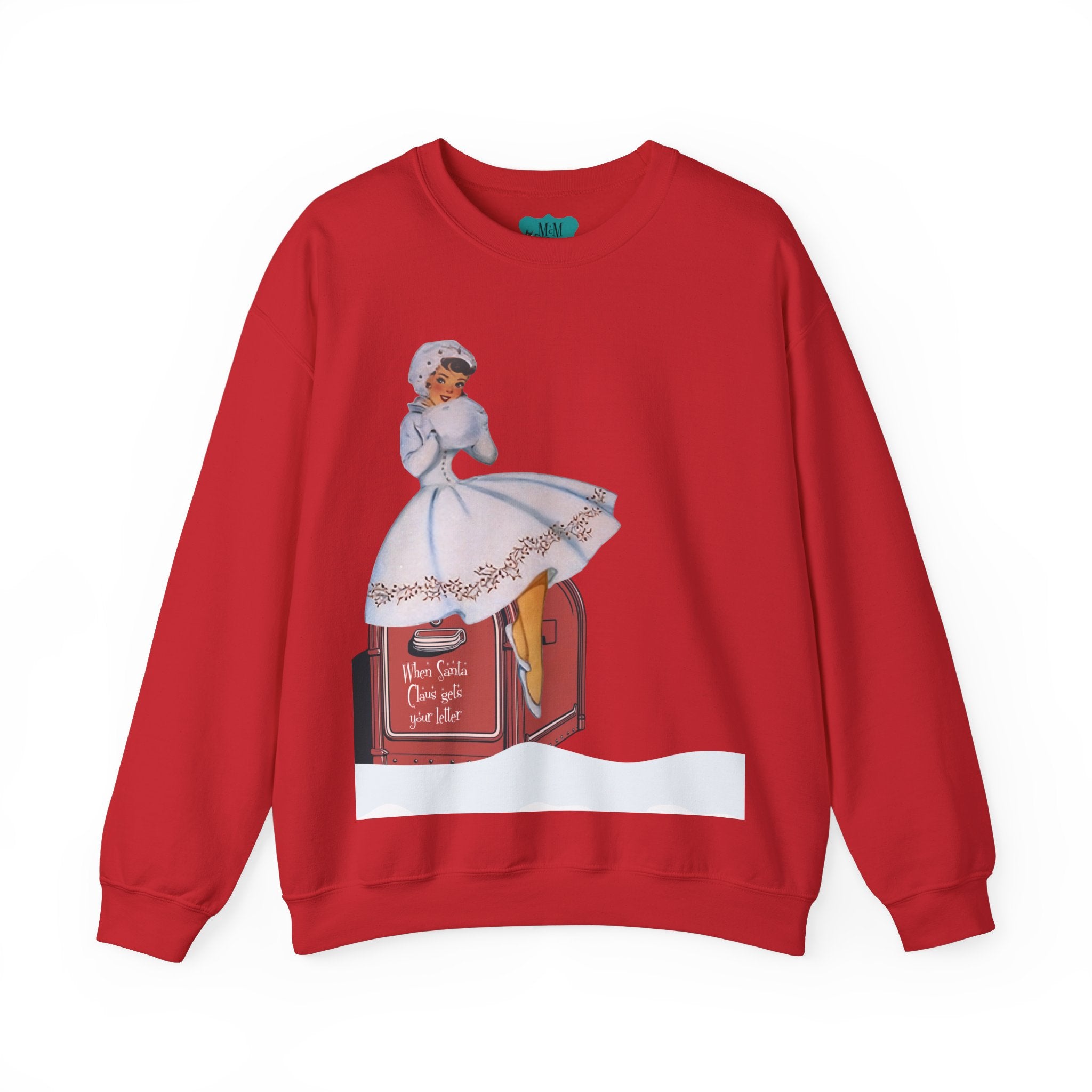 Mid Century Modern Christmas, Mod Gal, Kitschy Vintage-Inspired Unisex Heavy Blend™ Crewneck Sweatshirt - "When Santa Gets Your Letter" - Mid Century Modern Gal