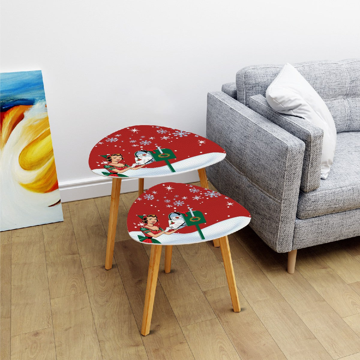 Mid Century Modern Christmas Red Decor, Kitschy Mod Gal Holiday Nesting Table Tables - Mid Century Modern Gal