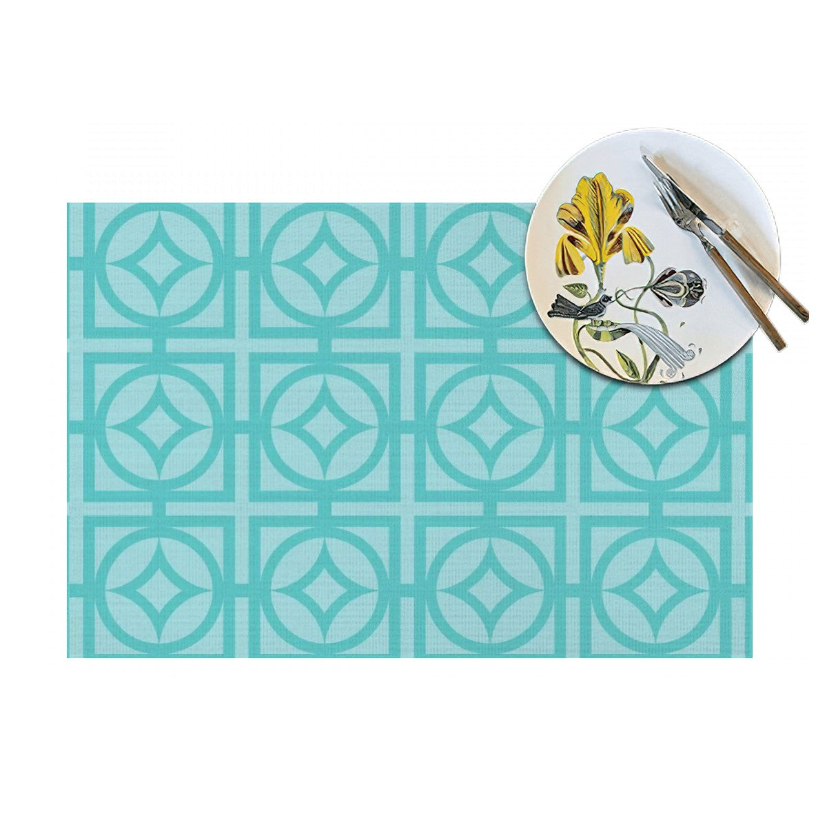 Breeze Block Aqua Blue Palms Springs Cali Style Woven Placemat - Mid Century Modern Gal