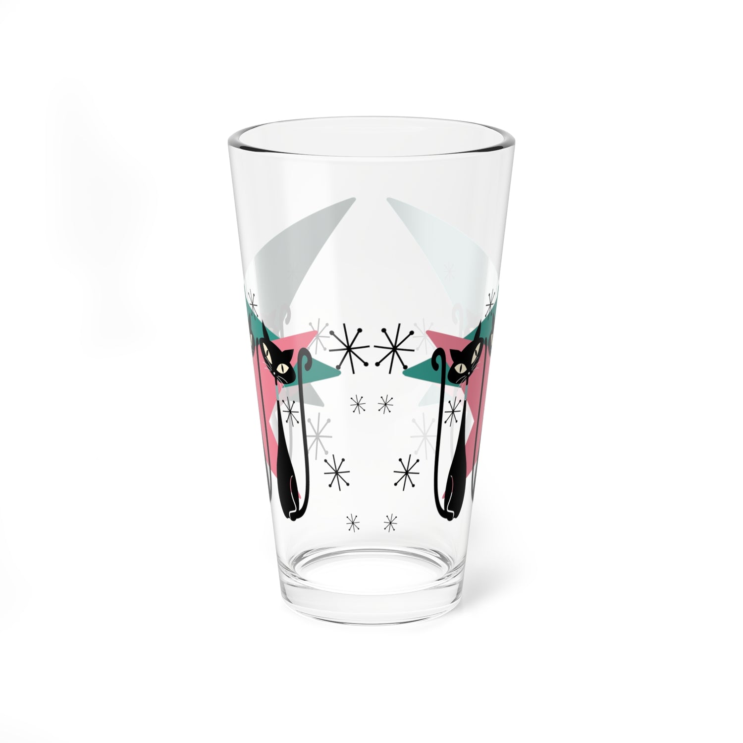 50s Atomic Cats, Kitschy Mid Century Modern Glass, Pink, Teal, Starbursts Shaker, Cocktail, Mocktail MCM Party Drinkware - Mid Century Modern Gal