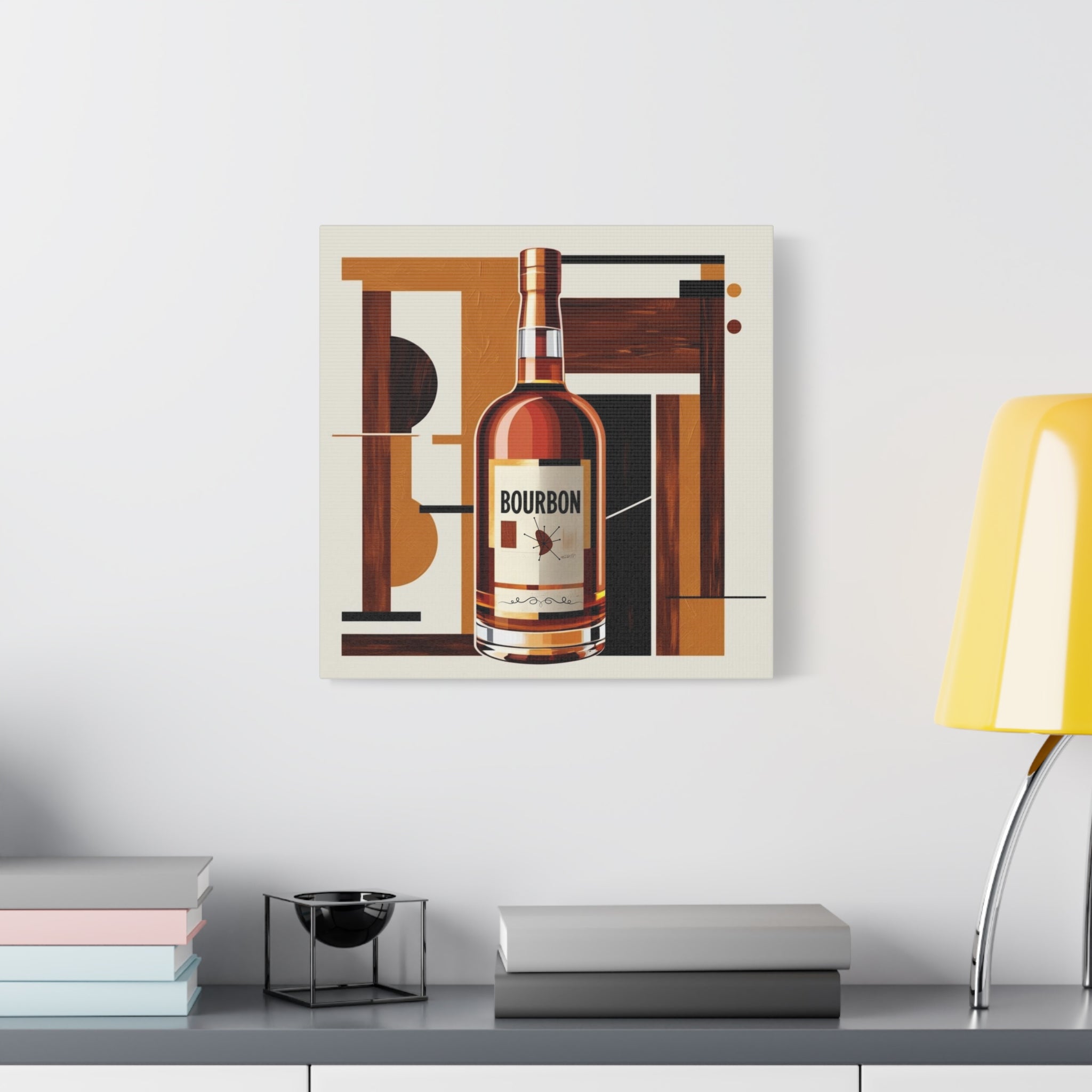 Abstract Bourbon Mid Mod Bauhaus Bourbon Lover Wall Art Canvas - Mid Century Modern Gal