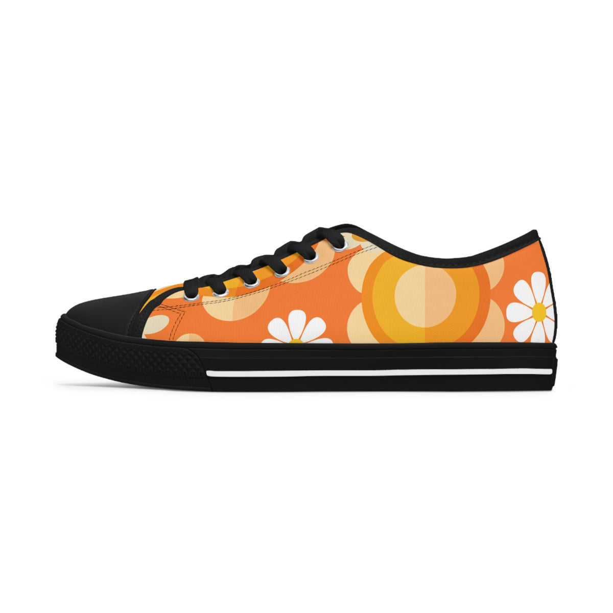 Retro 70s Floral Women's Low Top Sneakers - Trendy Orange Design - Mid Century Modern Gal