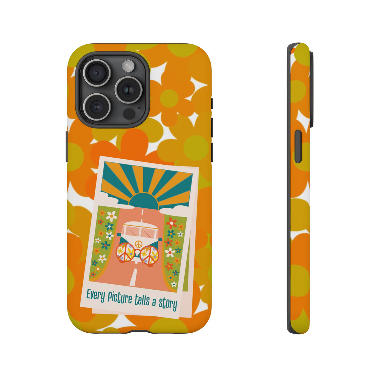Retro Phone Case, Orange Flower Power, Polaroid Picture, Mod Smart Phone Tough Phone Cases