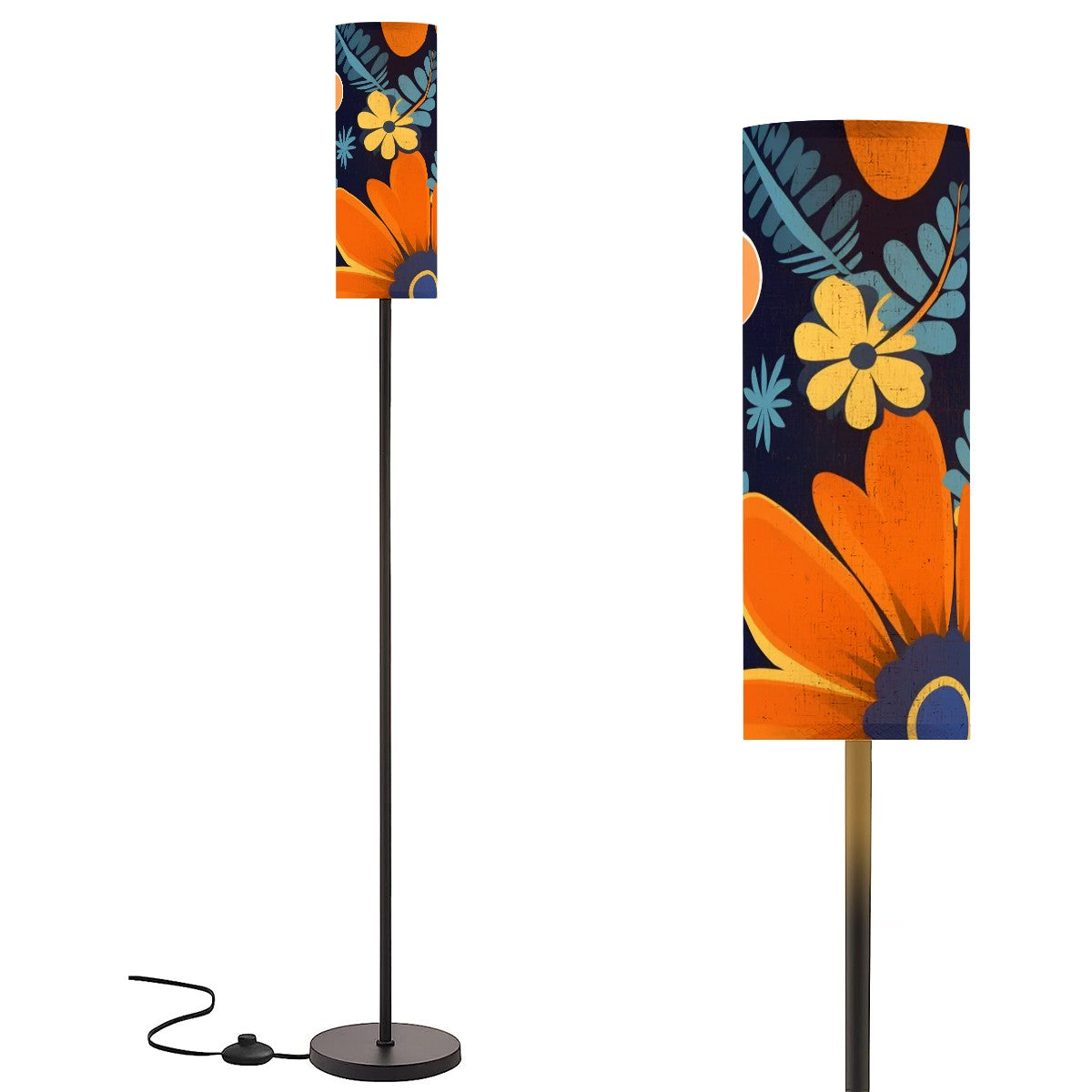 Boho Floor Lamp, Blue, Orange Yellow Mod Bohemian Pattern Slim Floor Lamp - Mid Century Modern Gal