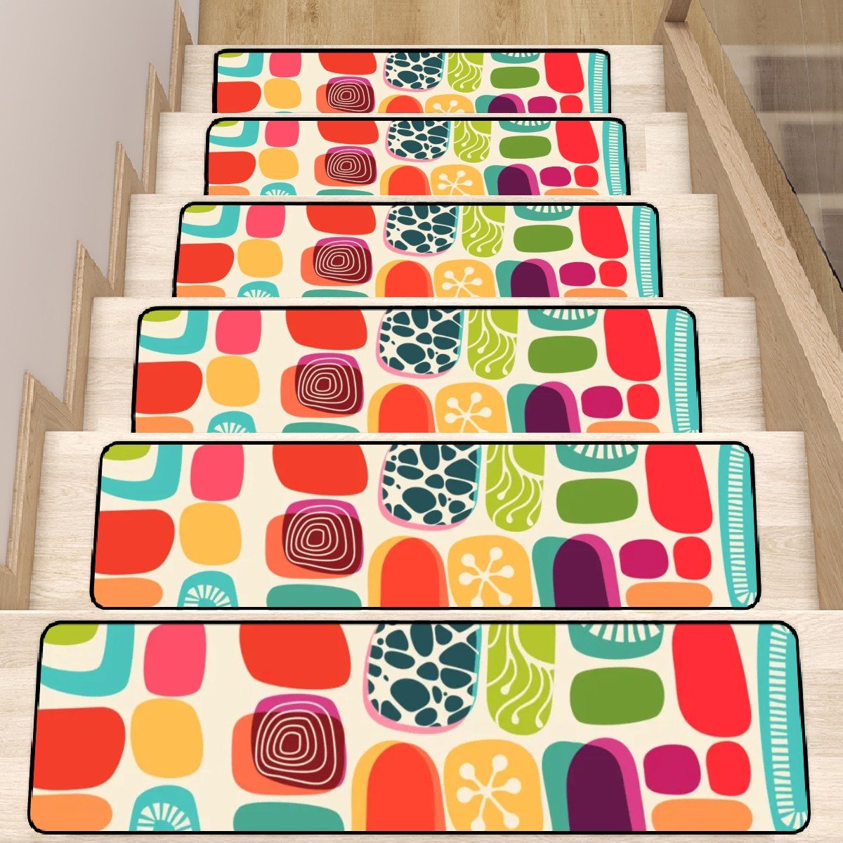 Mid Century Modern Amoeba Designed Mod Colorful Non Slip Carpet for Stairs Treads - Mid Century Modern Gal