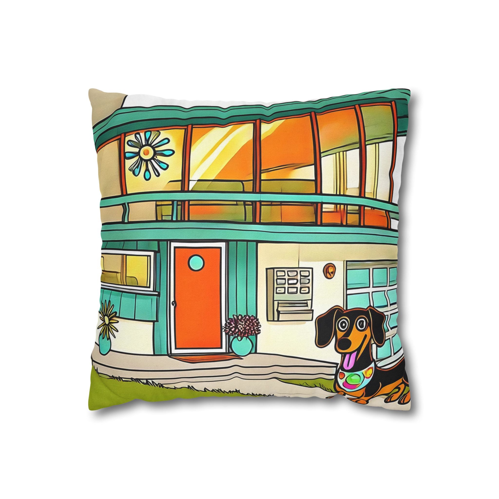 Doxie Dog Dwelling, Kitschy Mid Century Modern Pillow COVER Only - Mid Century Modern Gal