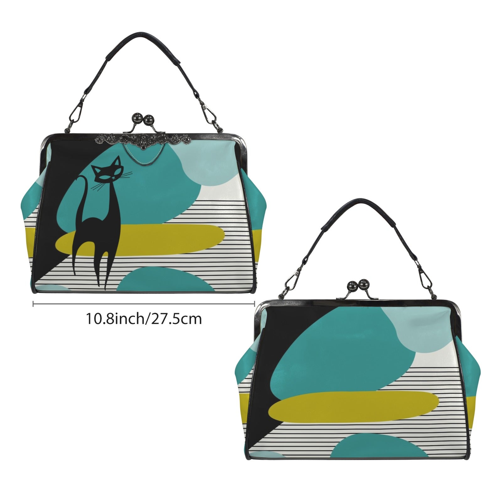Mid Century Modern Atomic Cat Amoeba Designed Retro Kisslock Crossbody Purse - Mid Century Modern Gal
