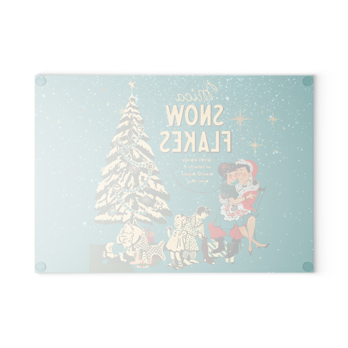 Mid Century Modern Christmas Kitsch, 50s Inspired Mica Snow Cheesboard Glass Cutting Board - Mid Century Modern Gal