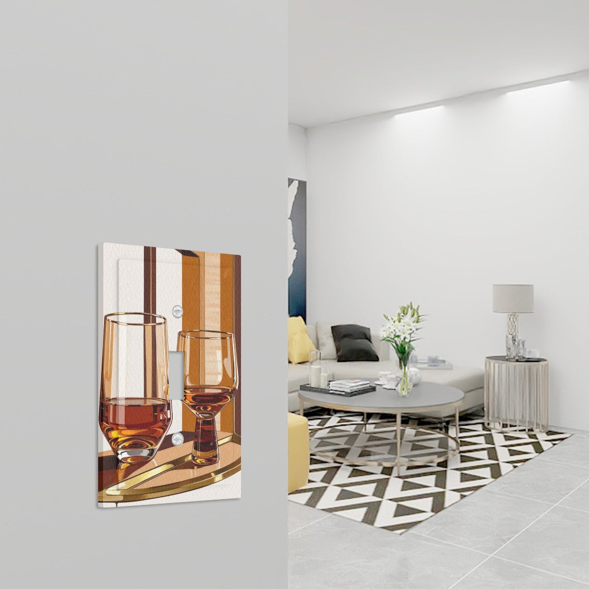 Bourbon Whiskey Lover, Mid Mod Barware Faux Leather Texture Switch Cover 1-Gang 1 Toggle - Mid Century Modern Gal