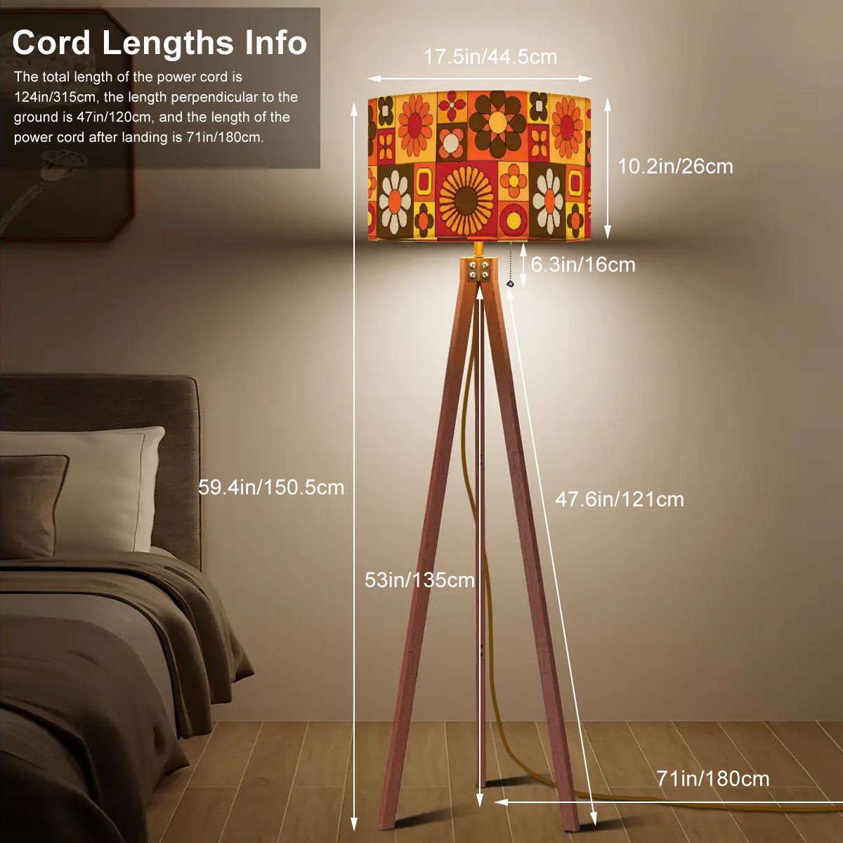 Retro Floor Tripod Lamp, Flower Power 70s Groovy Design - Mid Century Modern Gal