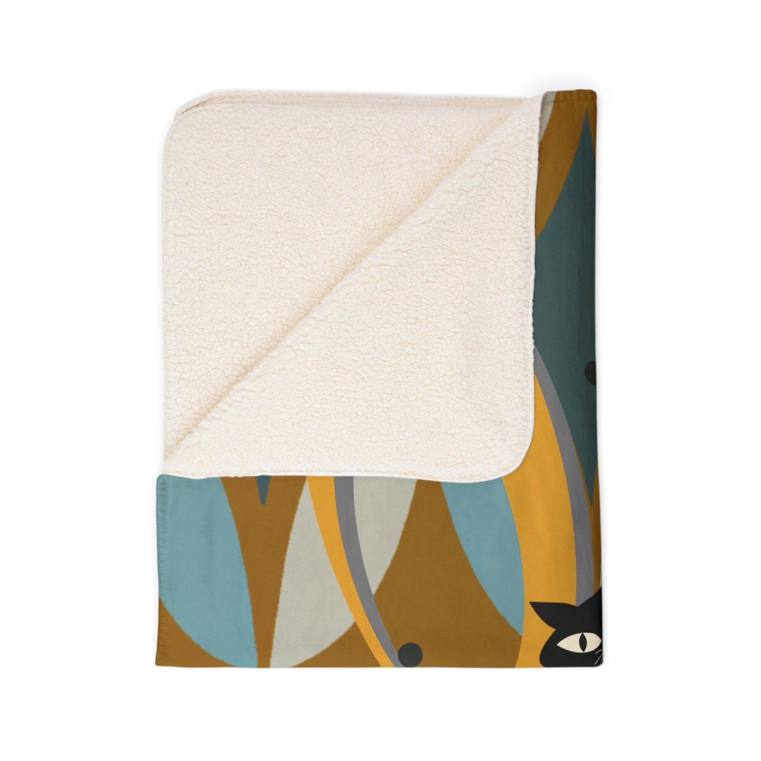 Mid Century Modern Atomic Cat, Retro Diamond Fleece Sherpa Blanket - Mid Century Modern Gal