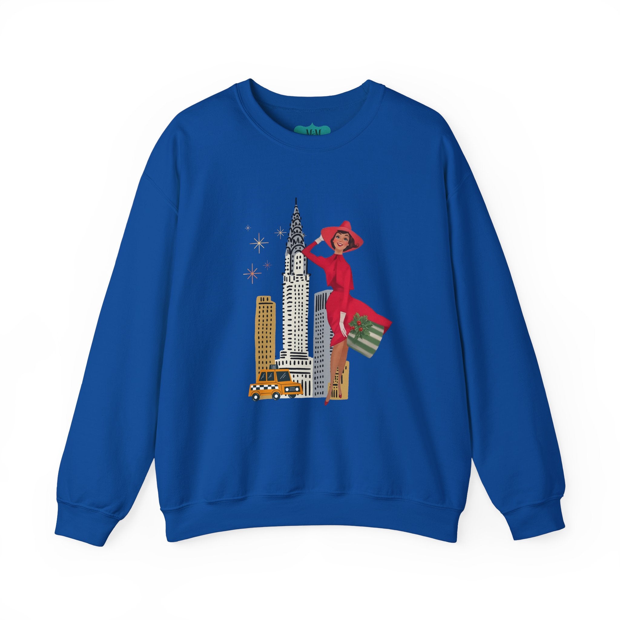 Mid Century Modern Christmas Kitsch Vintage New York City Graphic Crewneck Sweatshirt - Mid Century Modern Gal