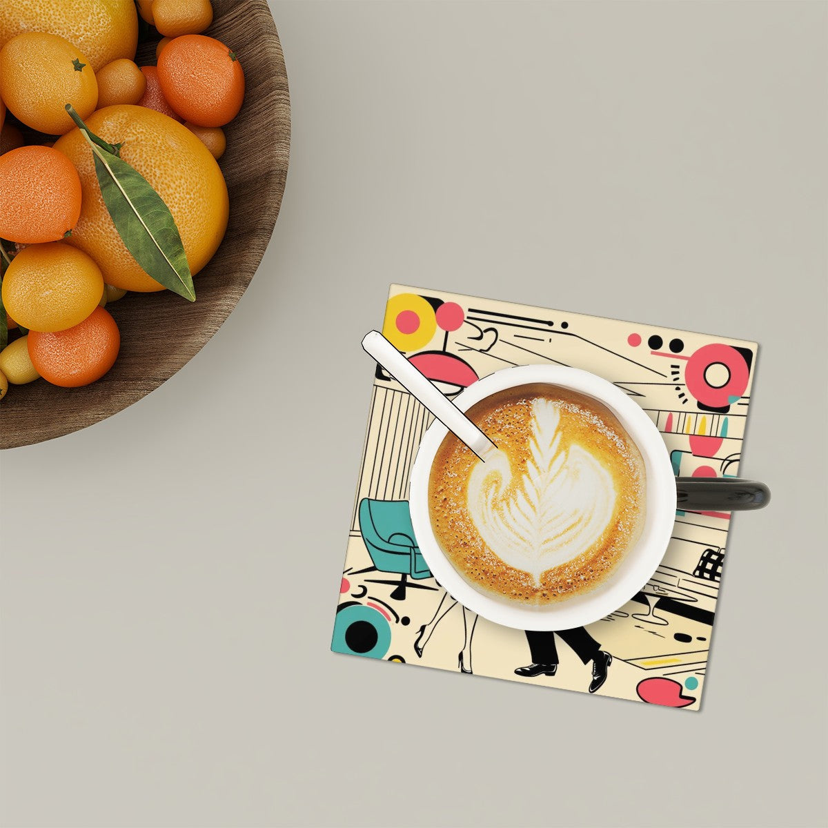 Mid Century Modern Kitschy Mod Couple Retro Barware Square Ceramic Coasters Set of 6 - Mid Century Modern Gal