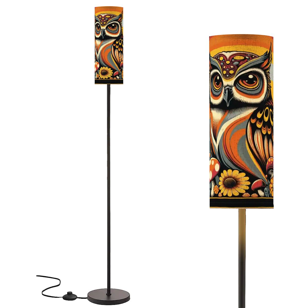 Retro 70s Mushroom Groovy Owl, Hipster Mid Mod Floor Lamp - Mid Century Modern Gal