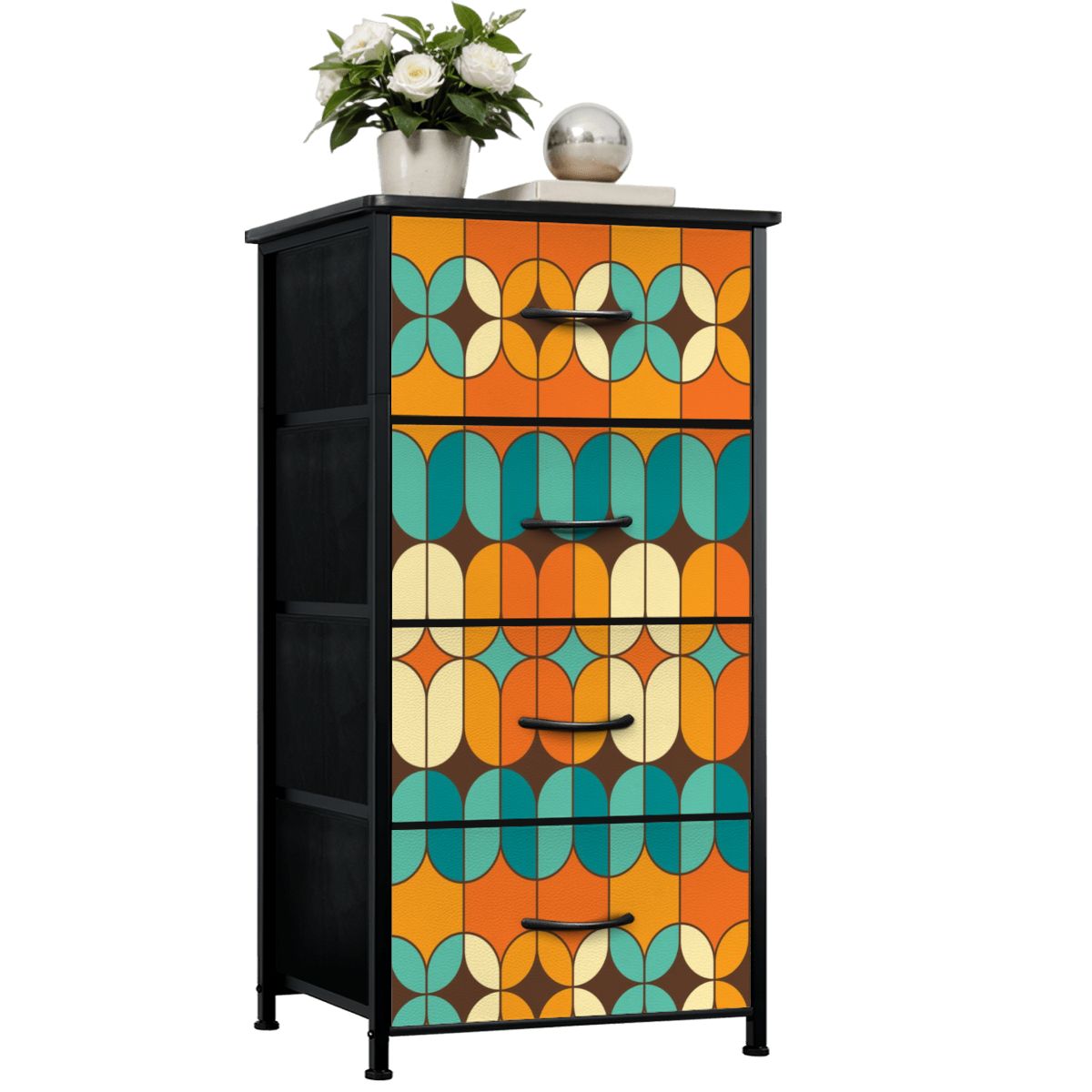 Mid Century Modern Orange Teal 4-Drawer Dresser - Mid Century Modern Gal