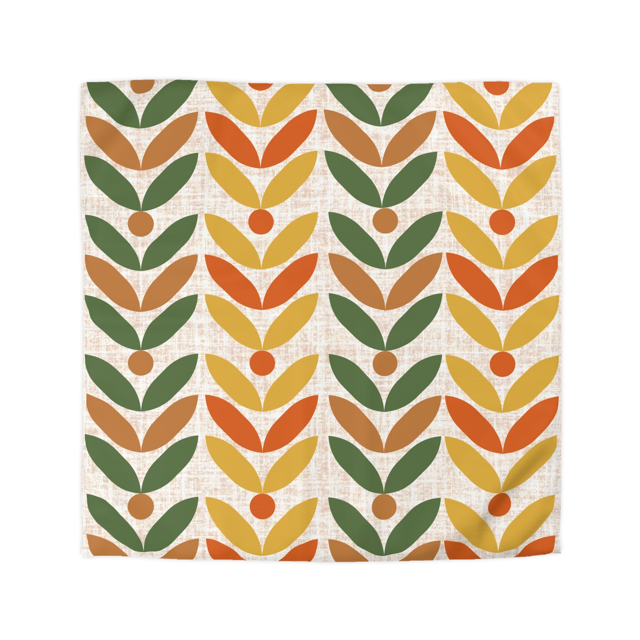 Retro Scandinavian Floral, Orange, Mustarned Camel Brown, Green Duvet Cover - Bohemian Home Decor - Mid Century Modern Gal