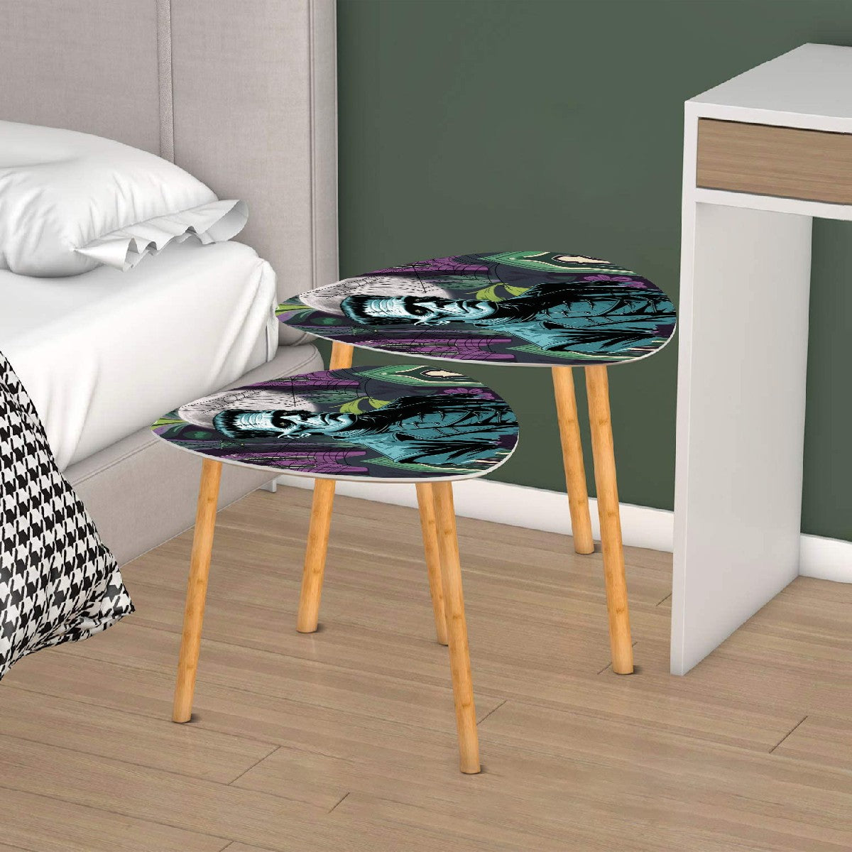 Retro Goth Frankenstein Horror Purple Green Mid Century Modern Nesting Tables - Mid Century Modern Gal