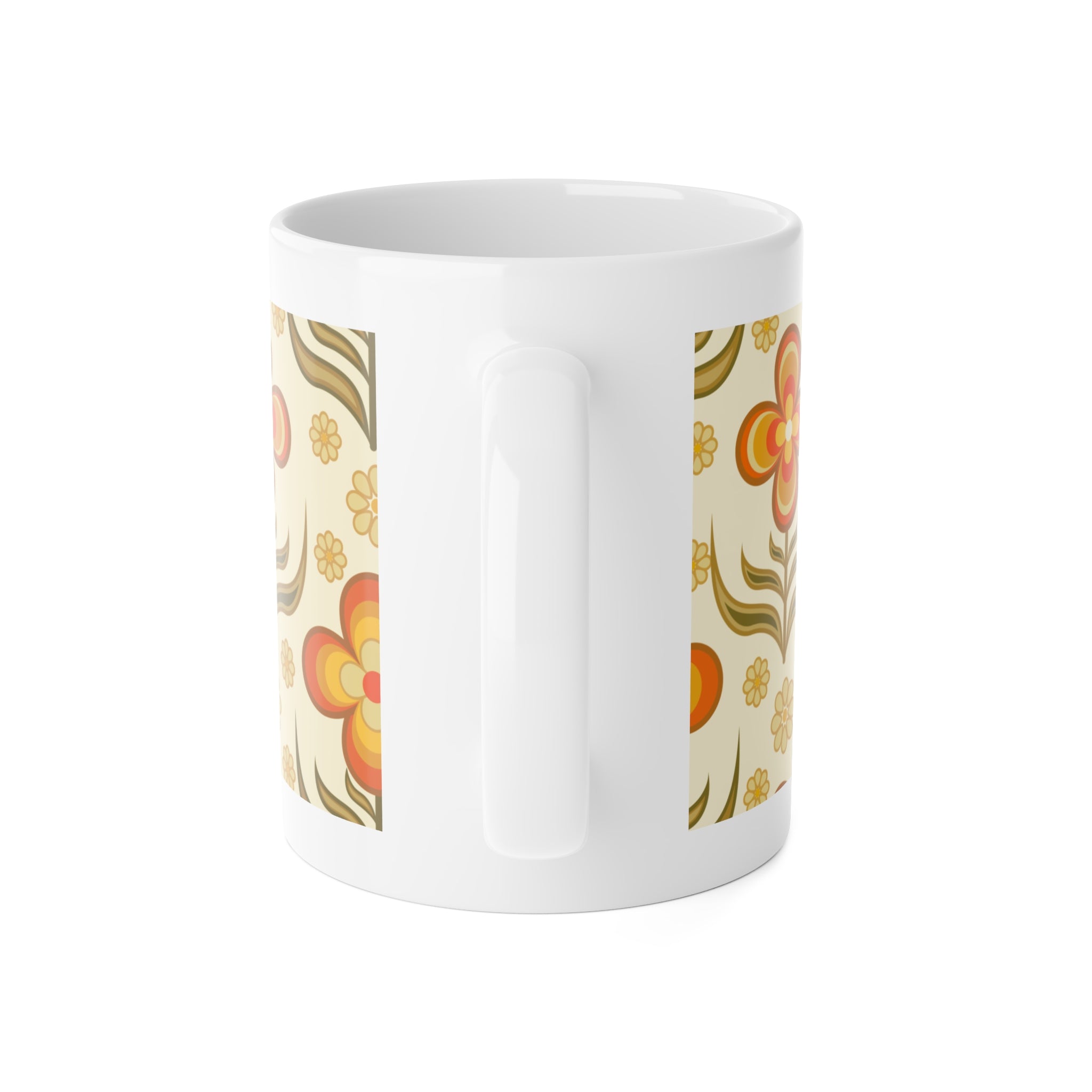 70s Flower Power, Daily Cup of Retro White Ceramic Mug, 11oz - Mid Century Modern Gal
