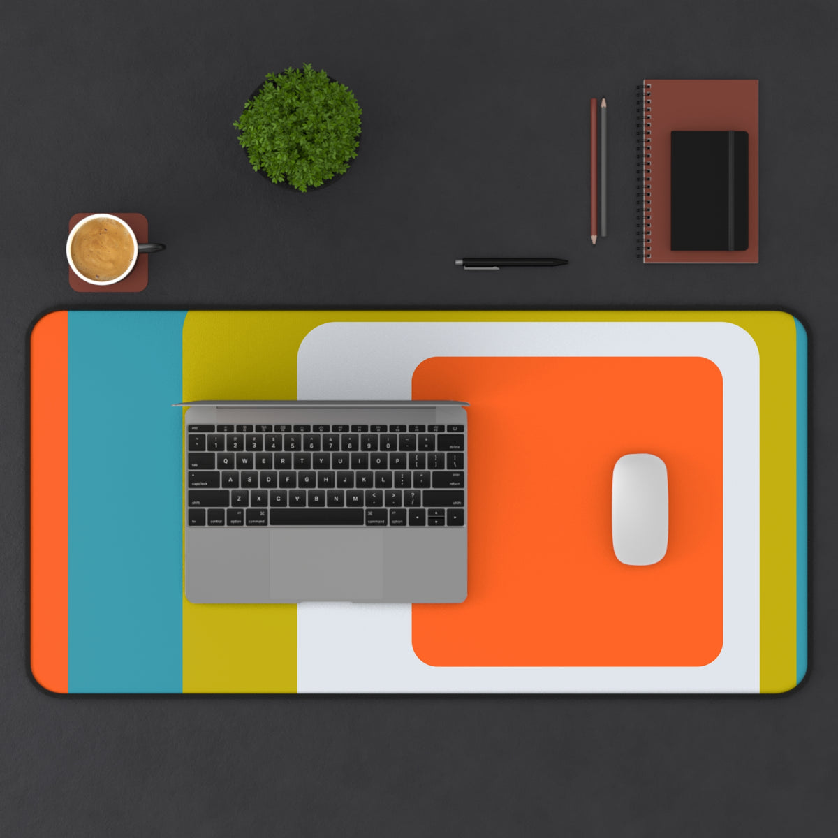 Hipster 70's Modern Retro Green, Orange, White, Teal Blue MCM Home Decor Desk Mat - Mid Century Modern Gal