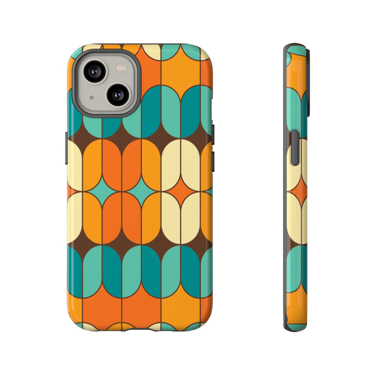 Mid Century Modern Orange, Teal Geometric Mod Designed Tough Phone Case