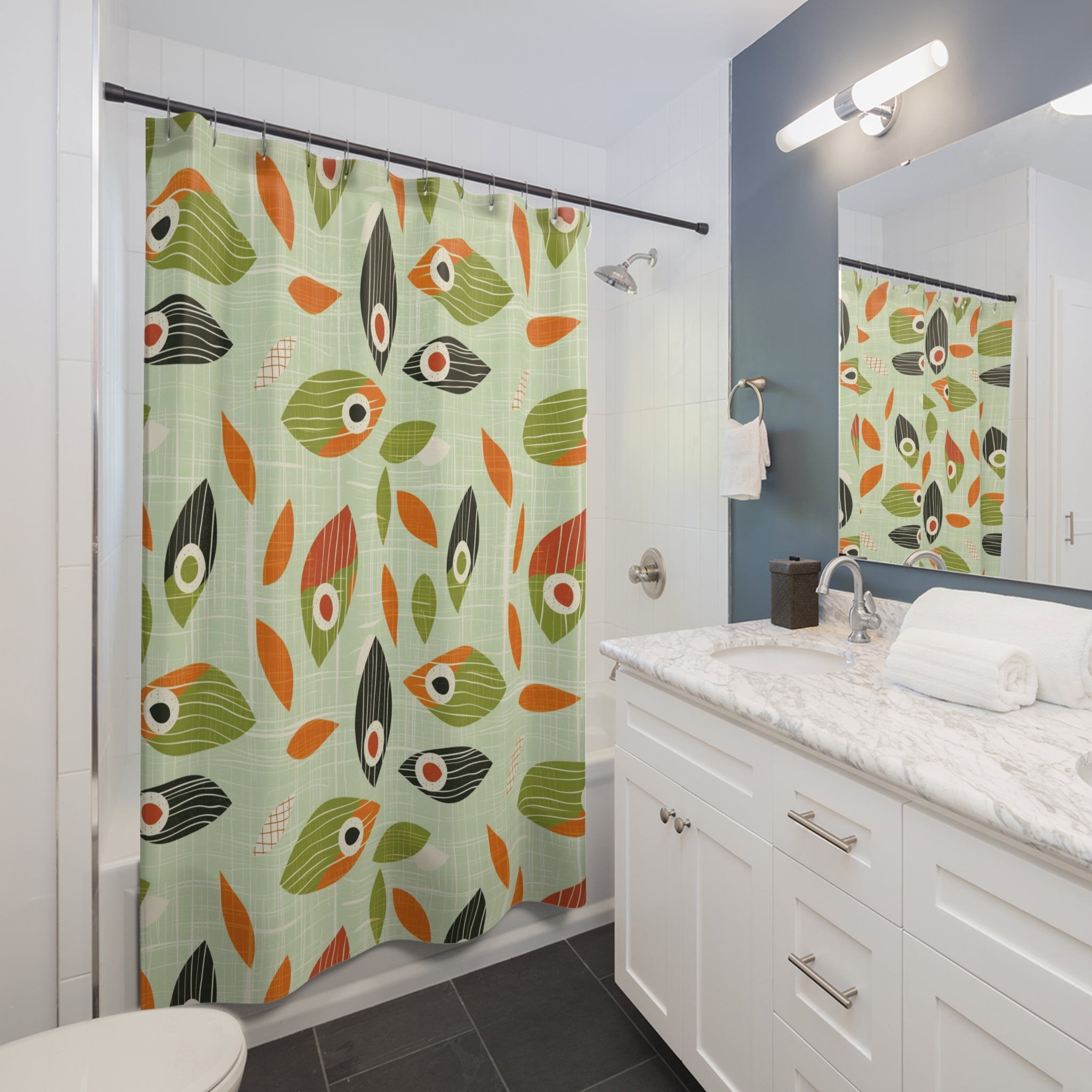 Scandinavian Green Floral Mid Mod Retro Shower Curtain - Mid Century Modern Gal