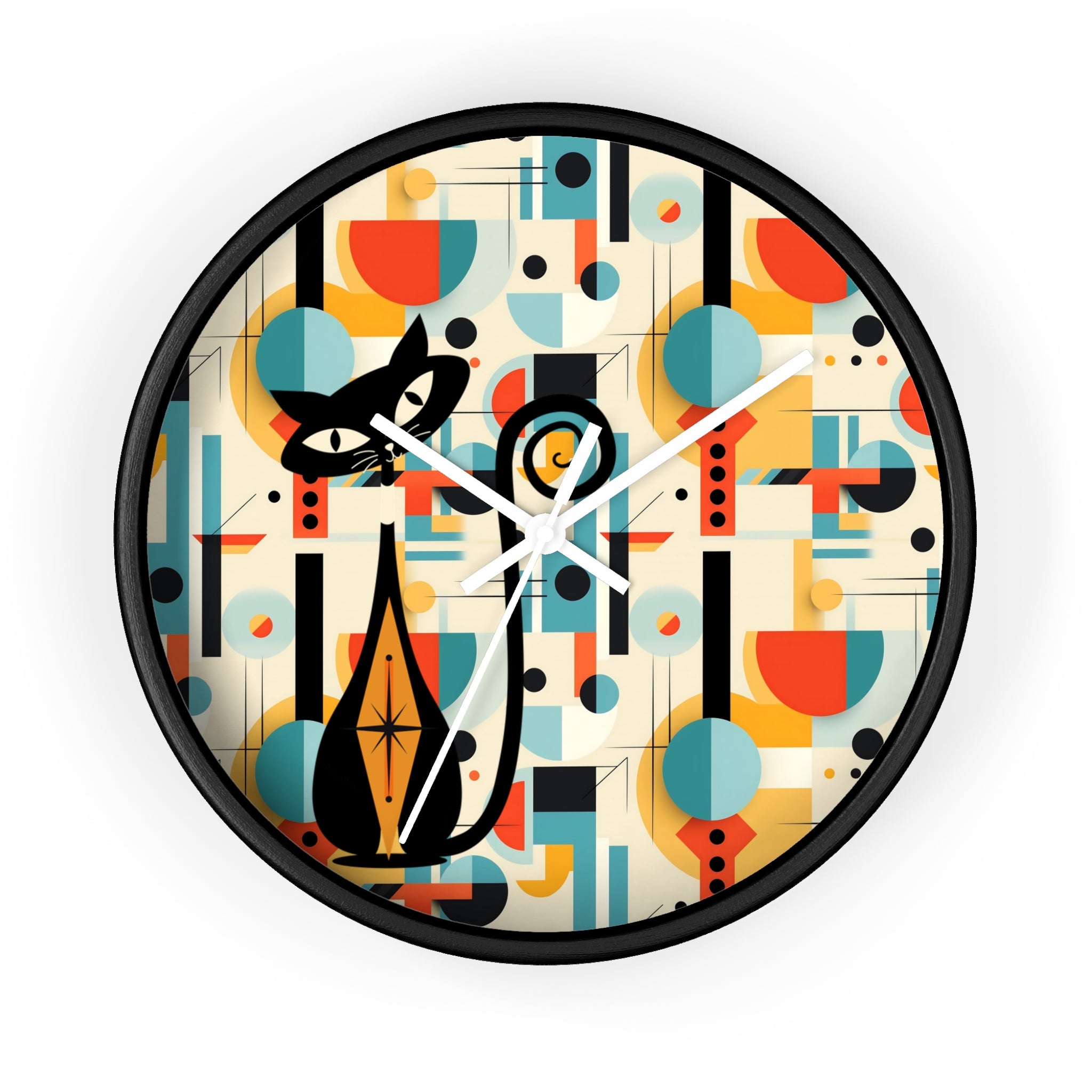 Atomic Cat Wall Clock, Bauhaus Designed Mid Century Modern Style Clock, MCM House Decor, Retro Style Cat Theme Clock - Mid Century Modern Gal