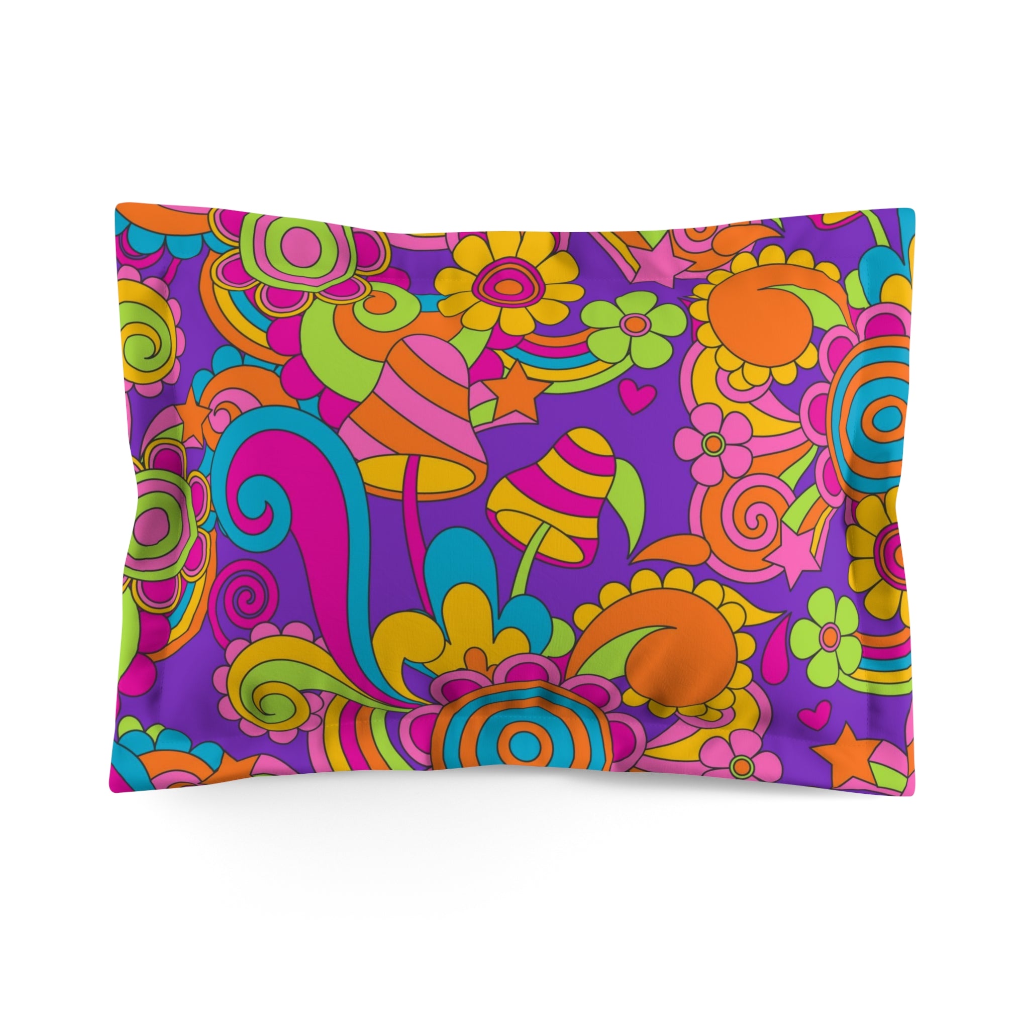 70s Groovy Purple, Orange, Yellow, Hippie Retro Pillow Sham - Mid Century Modern Gal