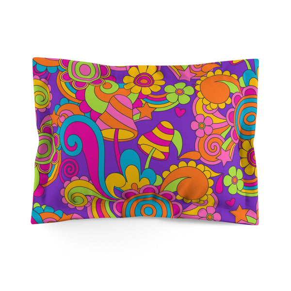 70s Groovy Purple, Orange, Yellow, Hippie Retro Pillow Sham