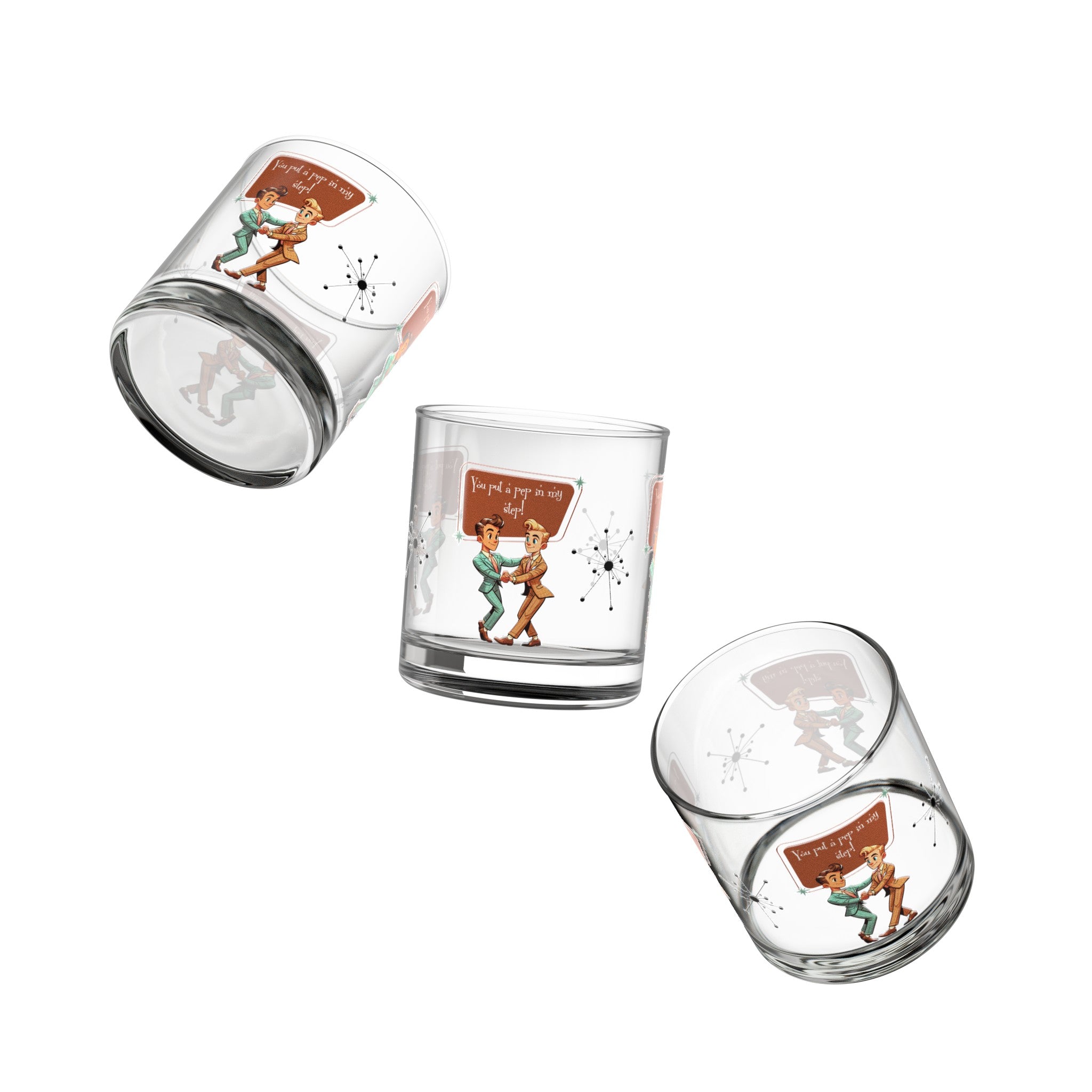 Mid Century Modern Dapper Gentleman Male Gay Couple, You Put A Pep In My Step Cocktail Rock Glass, 10oz - Mid Century Modern Gal
