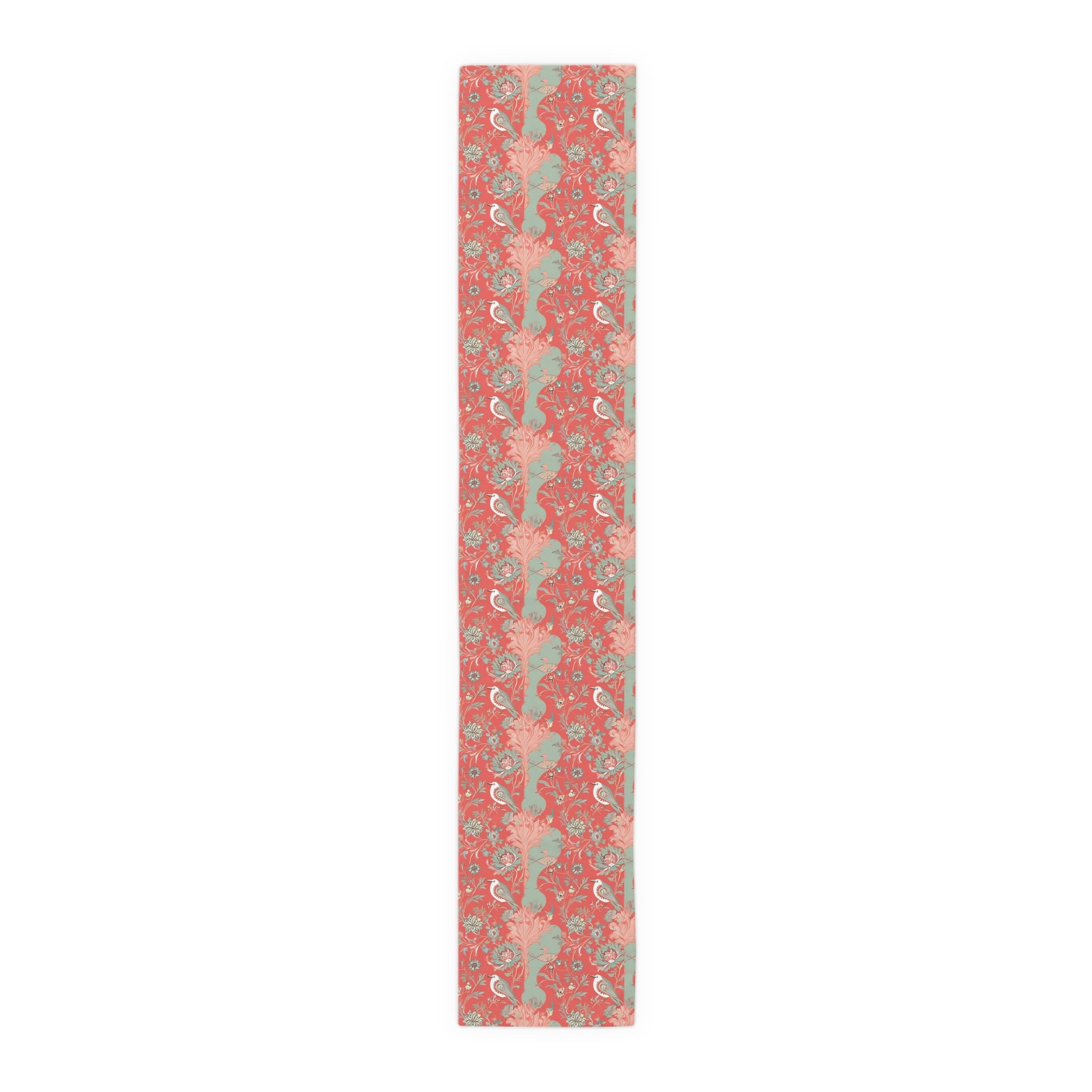 Chinoiserie Botanical Floral Coral, Mint Green Bohemian Floral Table Runner - Mid Century Modern Gal