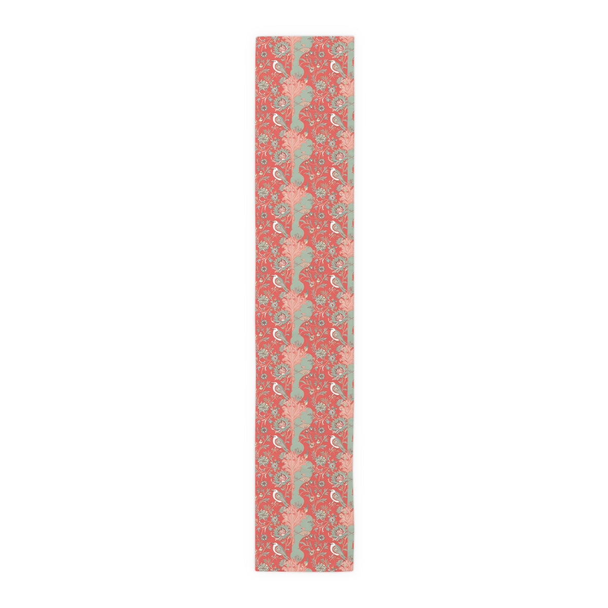Chinoiserie Botanical Floral Coral, Mint Green Bohemian Floral Table Runner - Mid Century Modern Gal