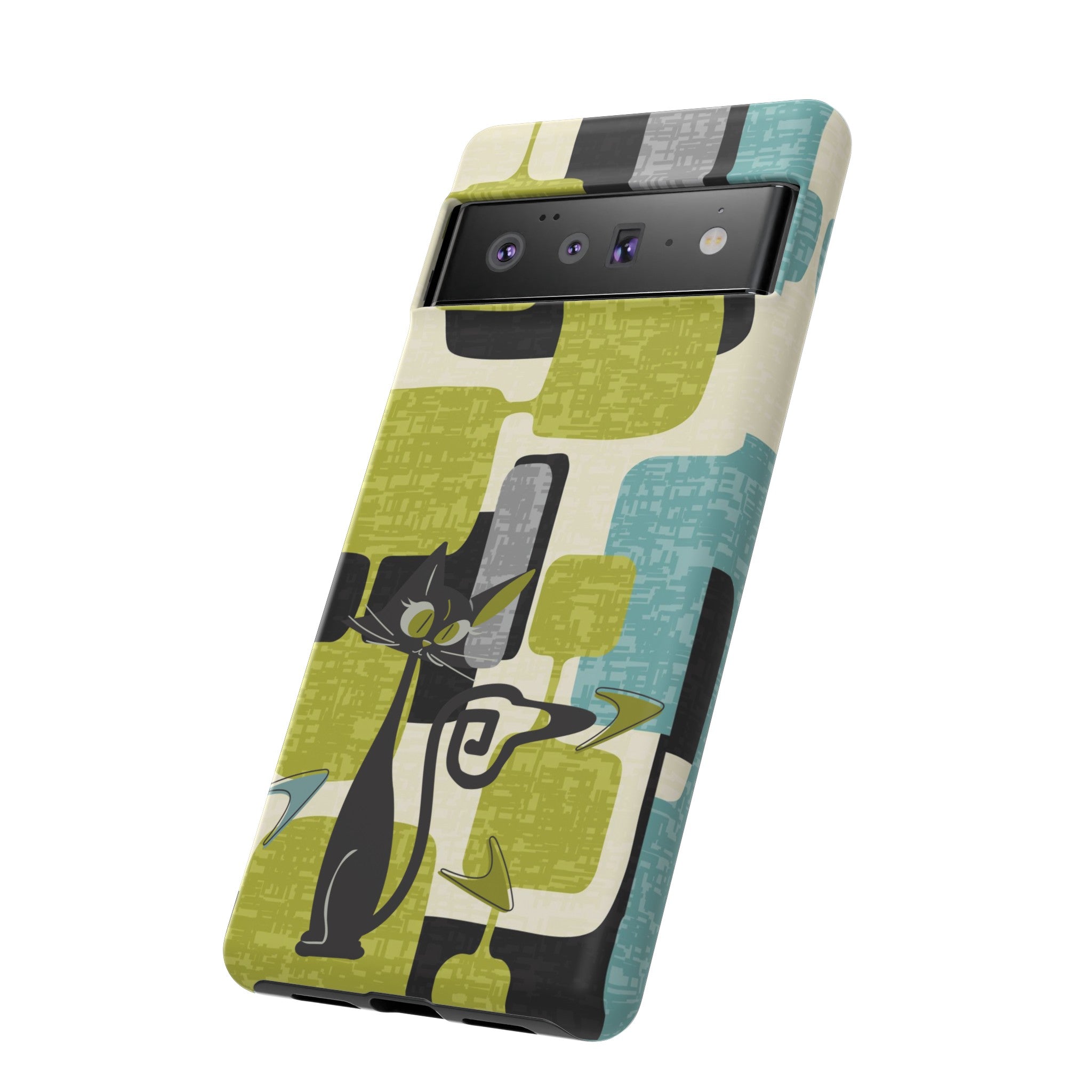 Mid Century Modern Geometric Kitschy Cat, Boomerang Retro Smart Phone Tough Cases