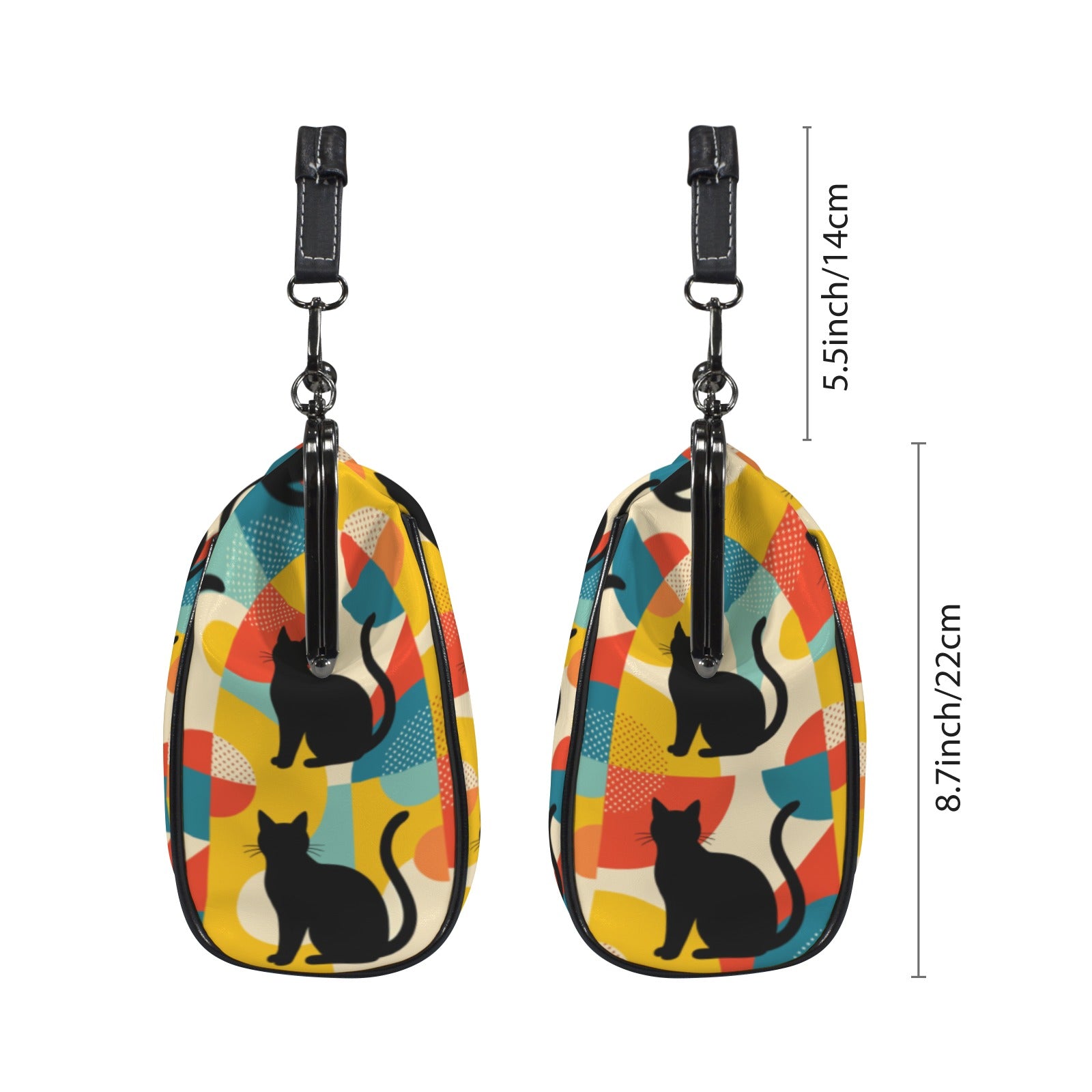 Pop Art Black Atomic Cats Kisslock Crossbody Purse