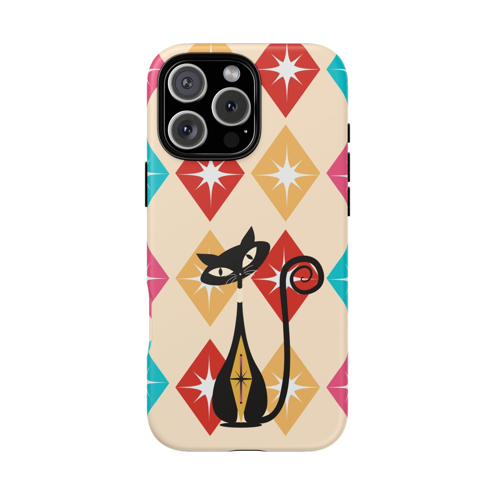 Mid Century Modern Atomic Cat, Atomic 50s Diamonds Retro Phone Tough Cases - Mid Century Modern Gal